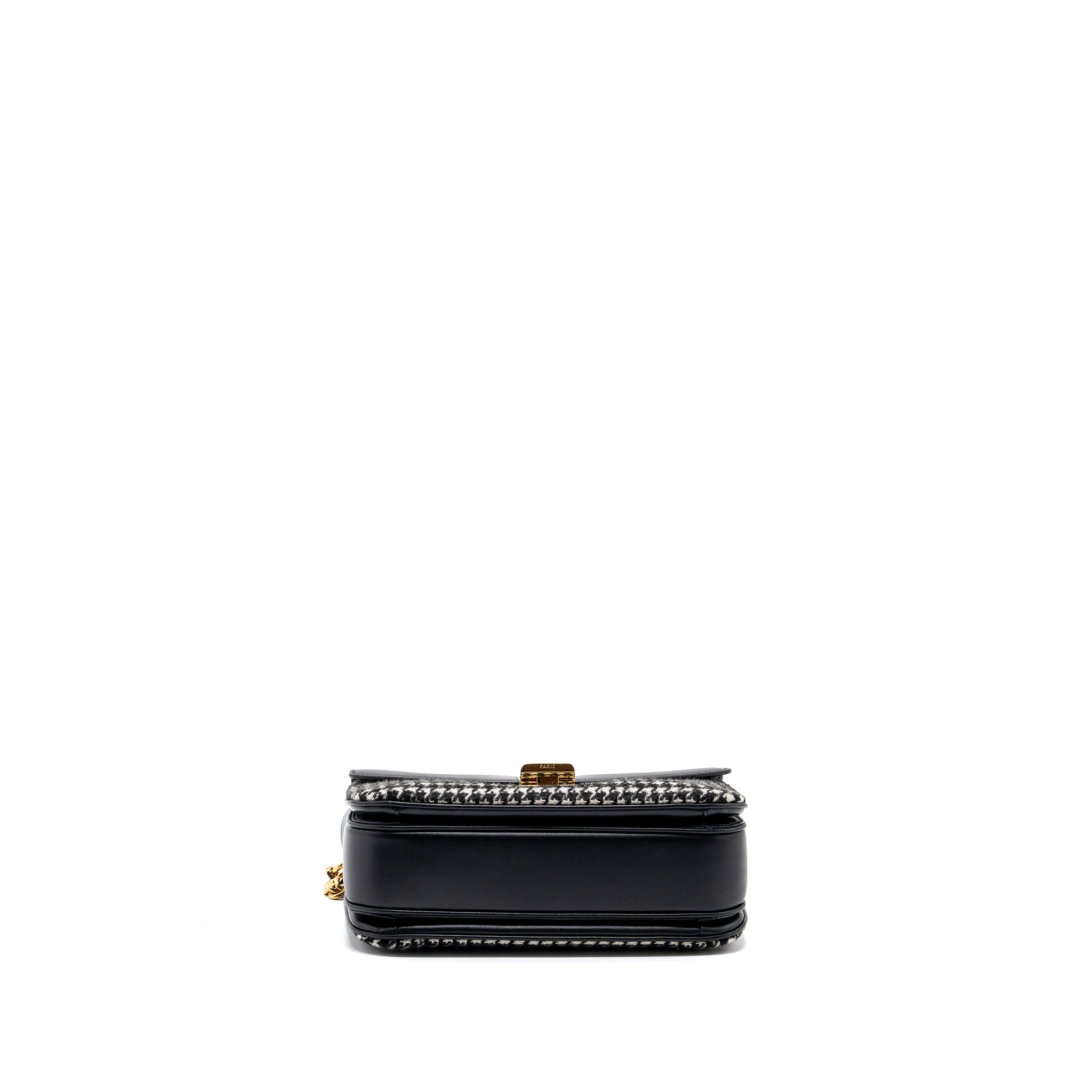 CELINE MEDIUM C BAG TWEED/ LEATHER BLACK/ WHITE GHW
