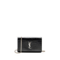 SAINT LAURENT / YSL CLASSIC CHAIN WALLET CROC-EMBOSSED CALFSKIN BLACK SHW