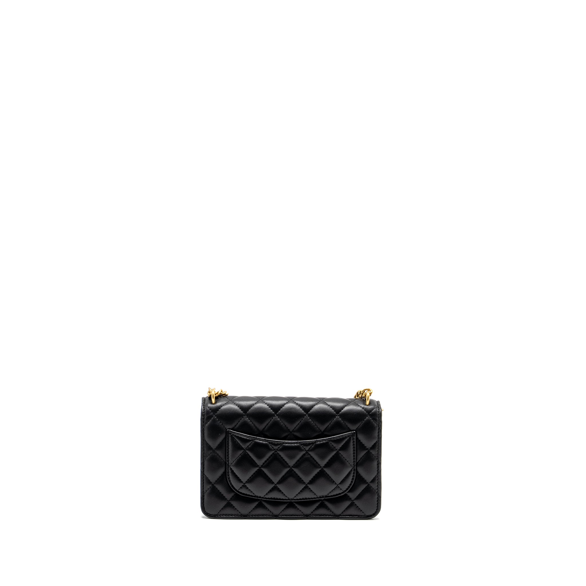 CHANEL CLASSIC WALLET ON CHAIN WITH CAMELLIA ADJUSTABLE CHAIN LAMBSKIN BLACK GHW (MICROCHIP)