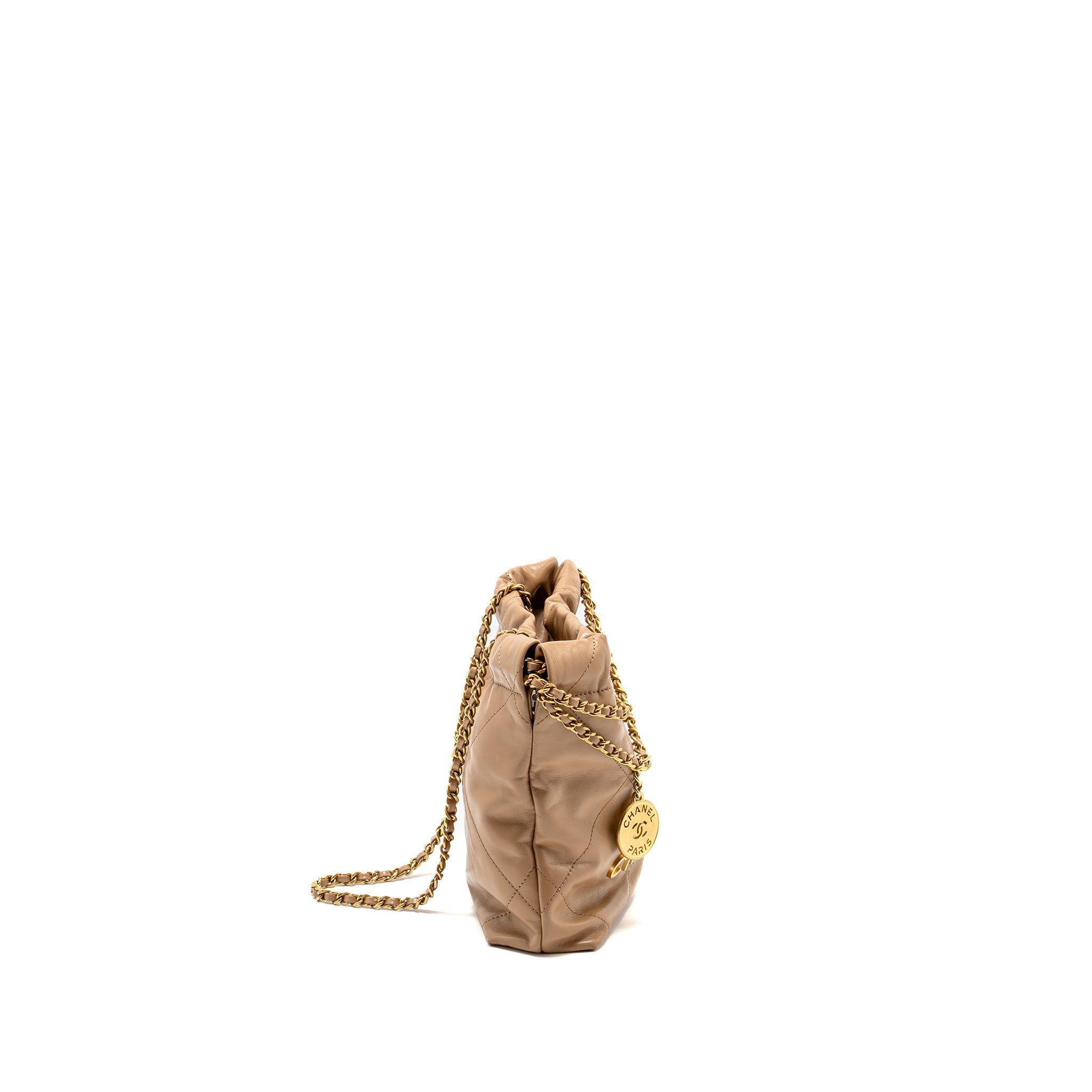 CHANEL MINI 22 BAG CALFSKIN DARK BEIGE GHW (MICROCHIP)