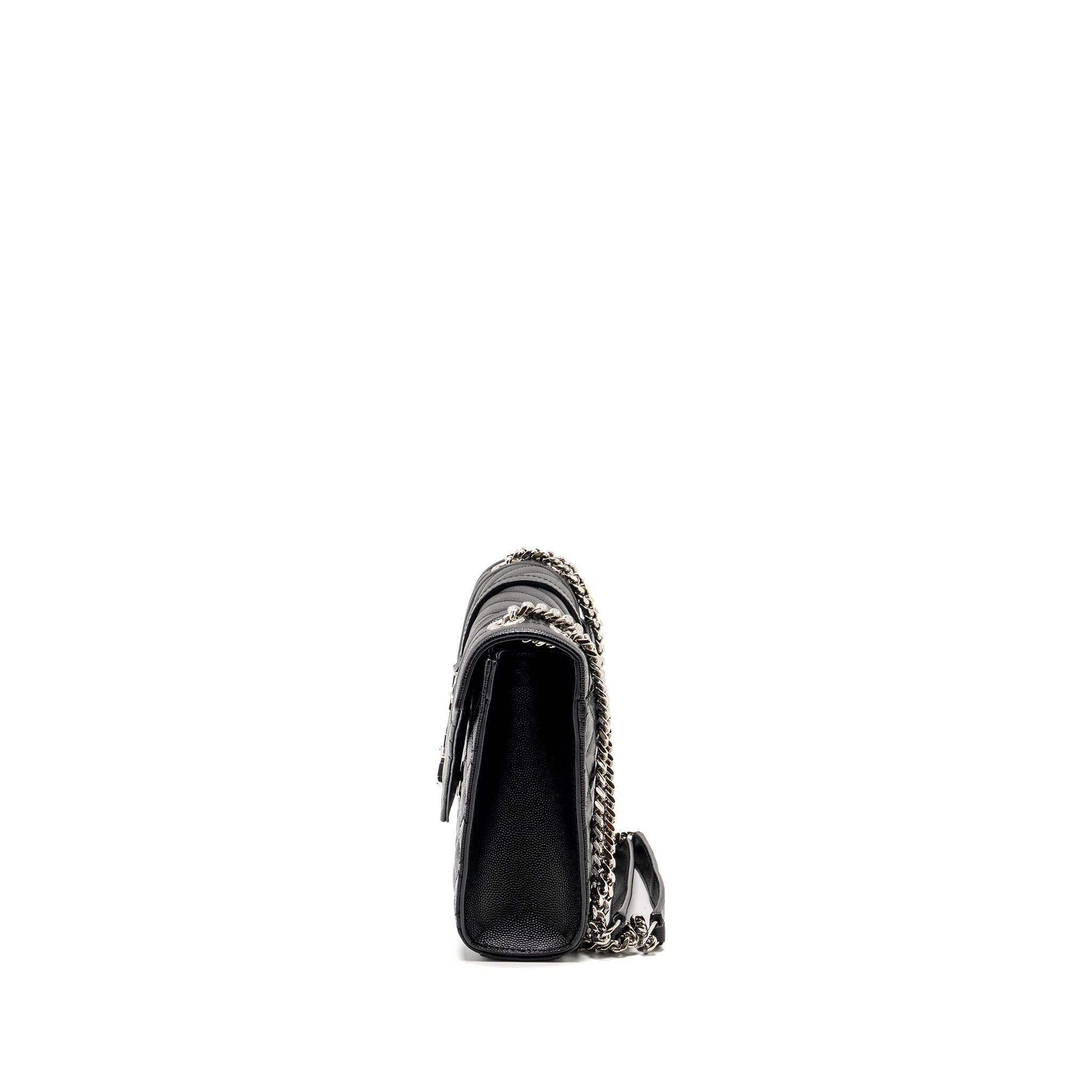 SAINT LAURENT/YSL MEDIUM ENVELOPE CHAIN BAG GRAINED CALFSKIN MIX MATELASSE BLACK SHW