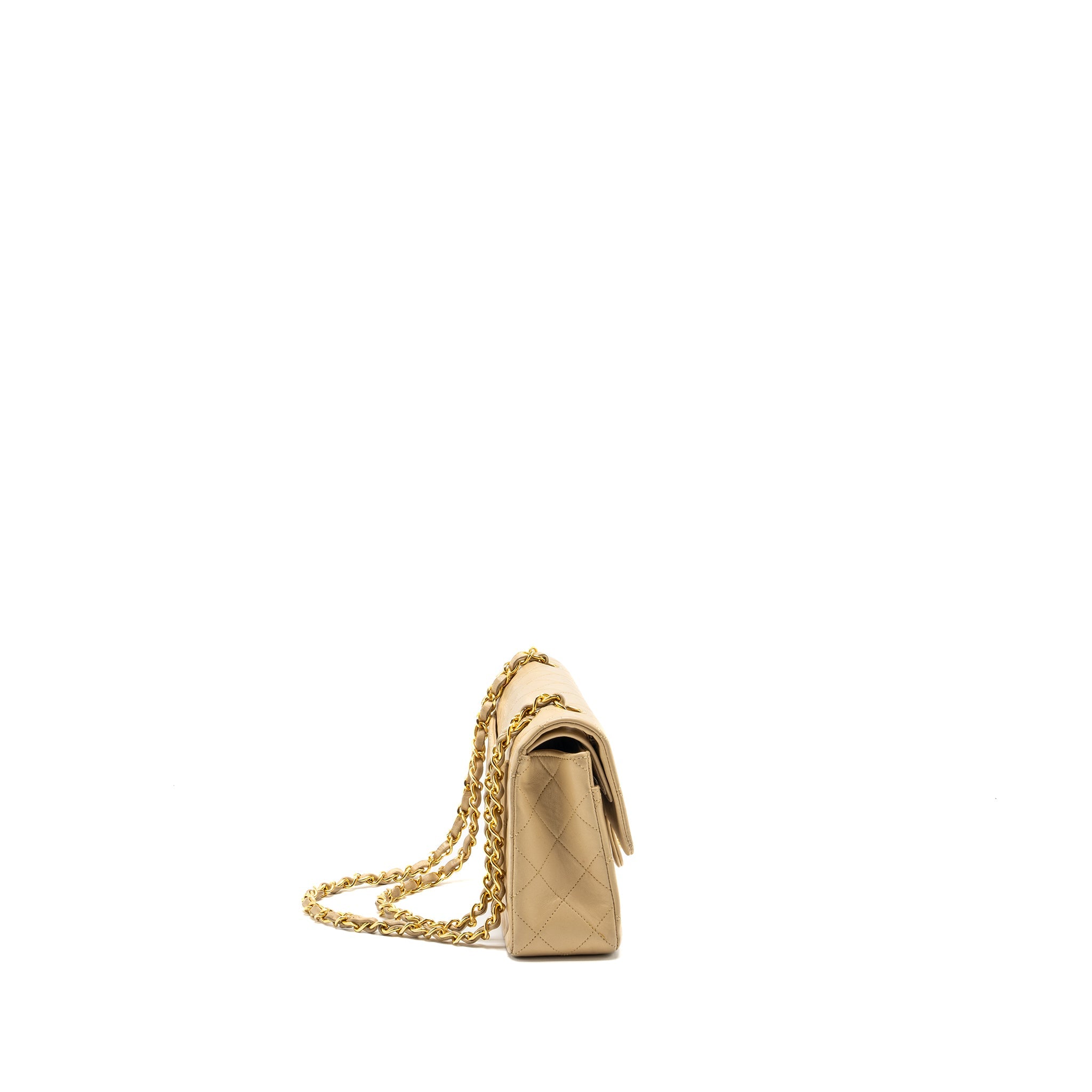 CHANEL VINTAGE SMALL CLASSIC FLAP BAG LAMBSKIN BEIGE GHW