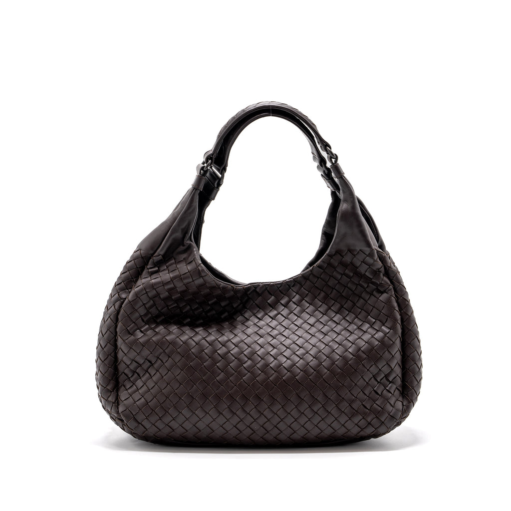 BOTTEGE VENETA HOBO BAG NAPPA BROWN BLACK HARDWARE