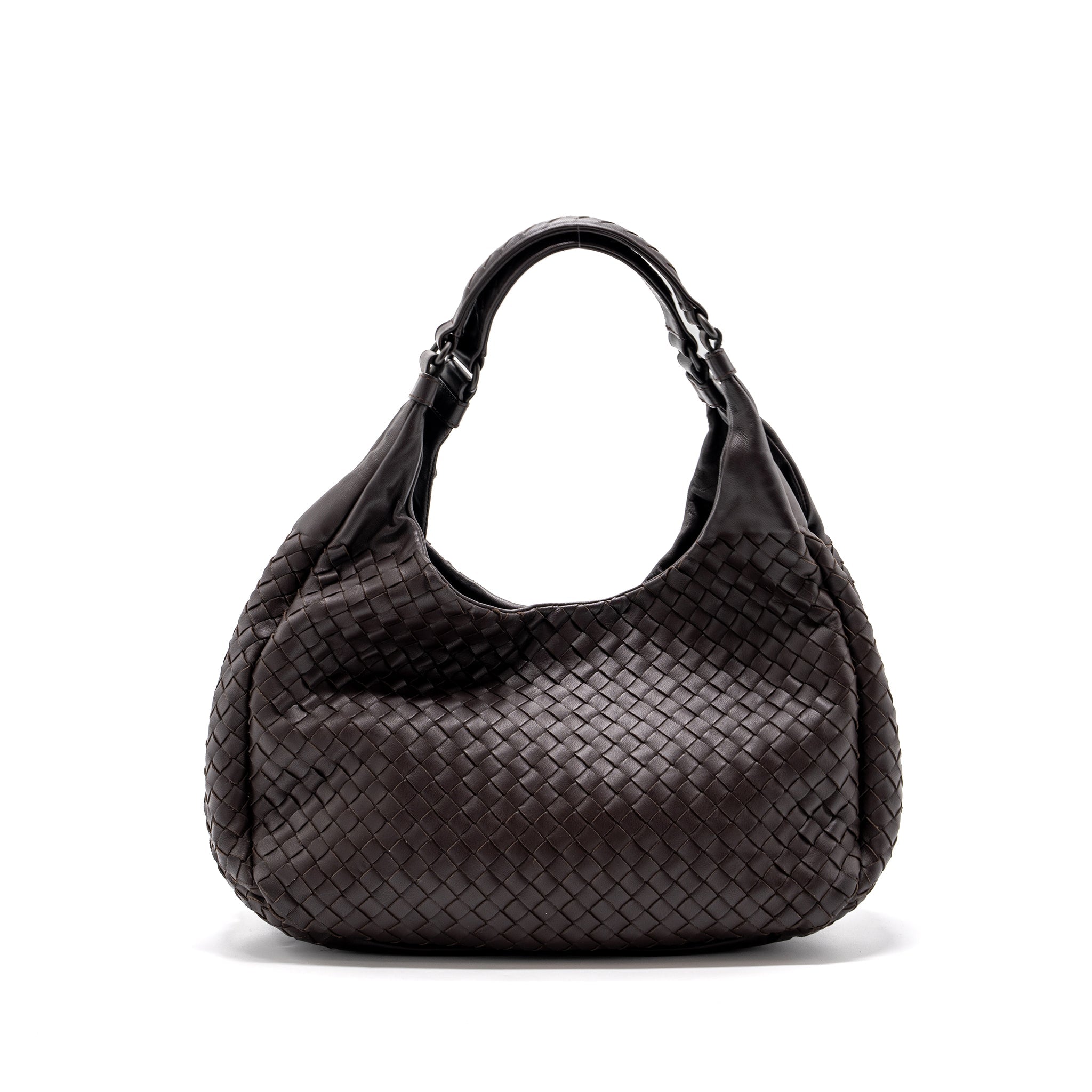 BOTTEGE VENETA HOBO BAG NAPPA BROWN BLACK HARDWARE