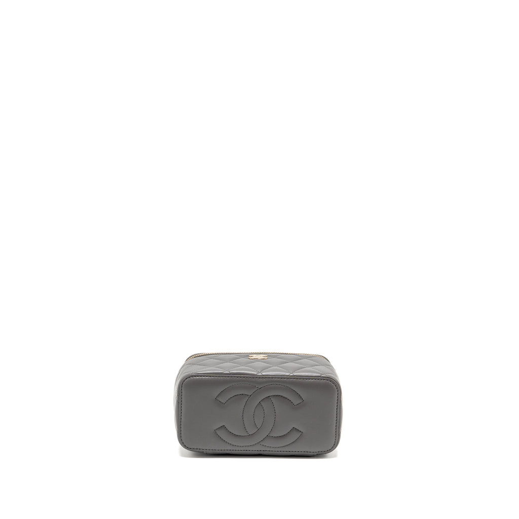 CHANEL TOP HANDLE LONG VANITY WITH CHAIN LAMBSKIN GREY LGHW (MICROCHIP)