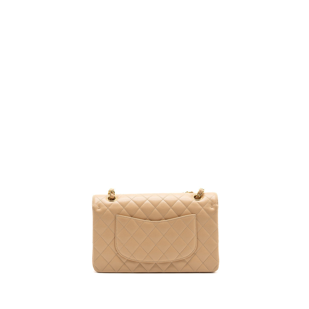 CHANEL MEDIUM CLASSIC DOUBLE FLAP BAG CAVIAR BEIGE GHW (MICROCHIP)