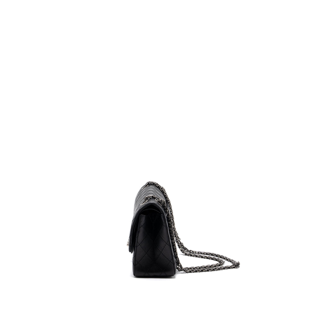 CHANEL 2.55 SMALL REISSUE FLAP  BAG AGED CALFSKIN BLACK RUTHENIUM HARDWARE