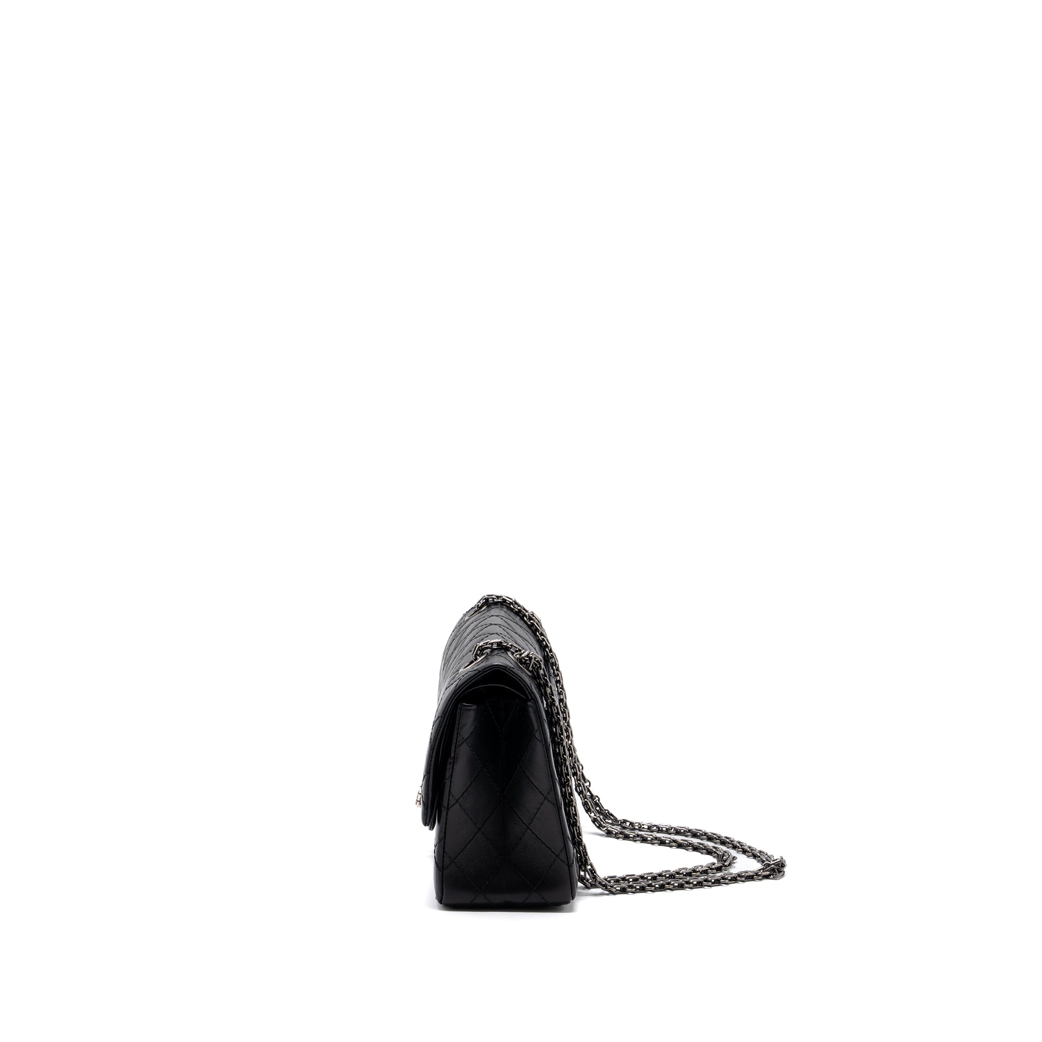 CHANEL 2.55 SMALL REISSUE FLAP  BAG AGED CALFSKIN BLACK RUTHENIUM HARDWARE