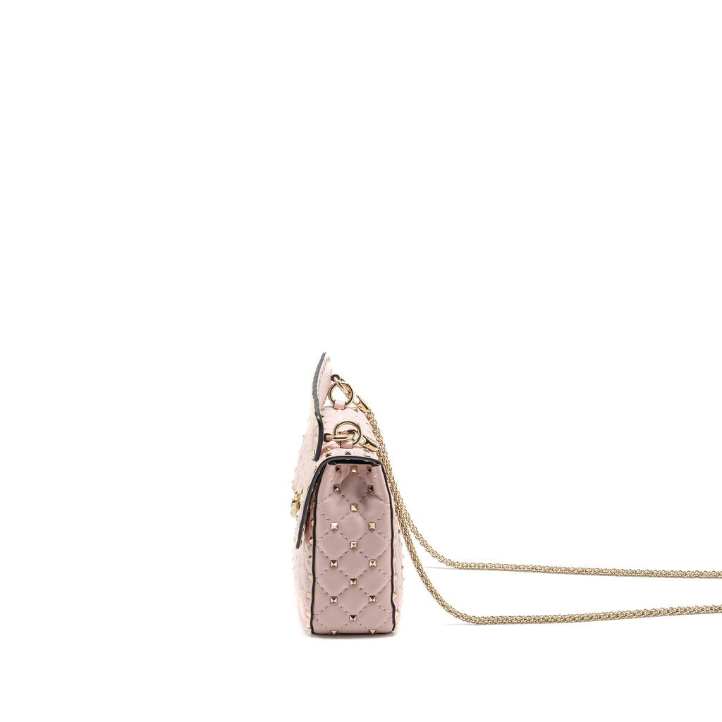 VALENTINO GARAVANI ROCKSTUD SPIKE SHOULDER BAG LEATHER PINK LGHW