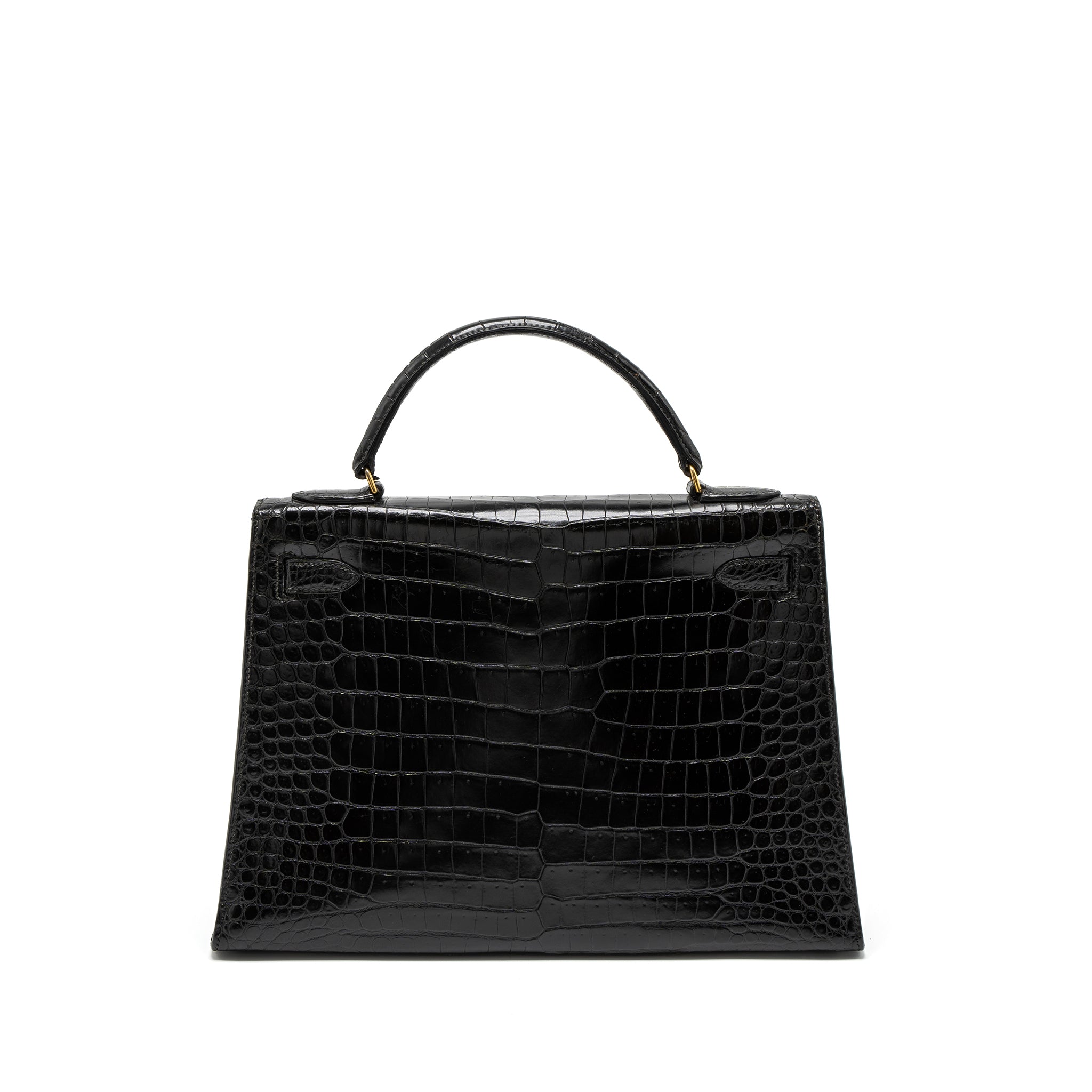 HERMES KELLY 32 SHINY CROCODILE POROSUS BLACK GHW