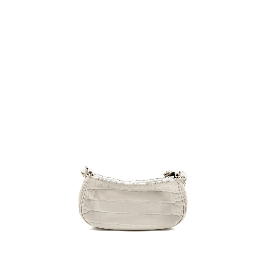 BALENCIAGA MINI LE CAGOLE SHOULDER BAG CROC-EMBOSSED CALFSKIN WHITE SHW