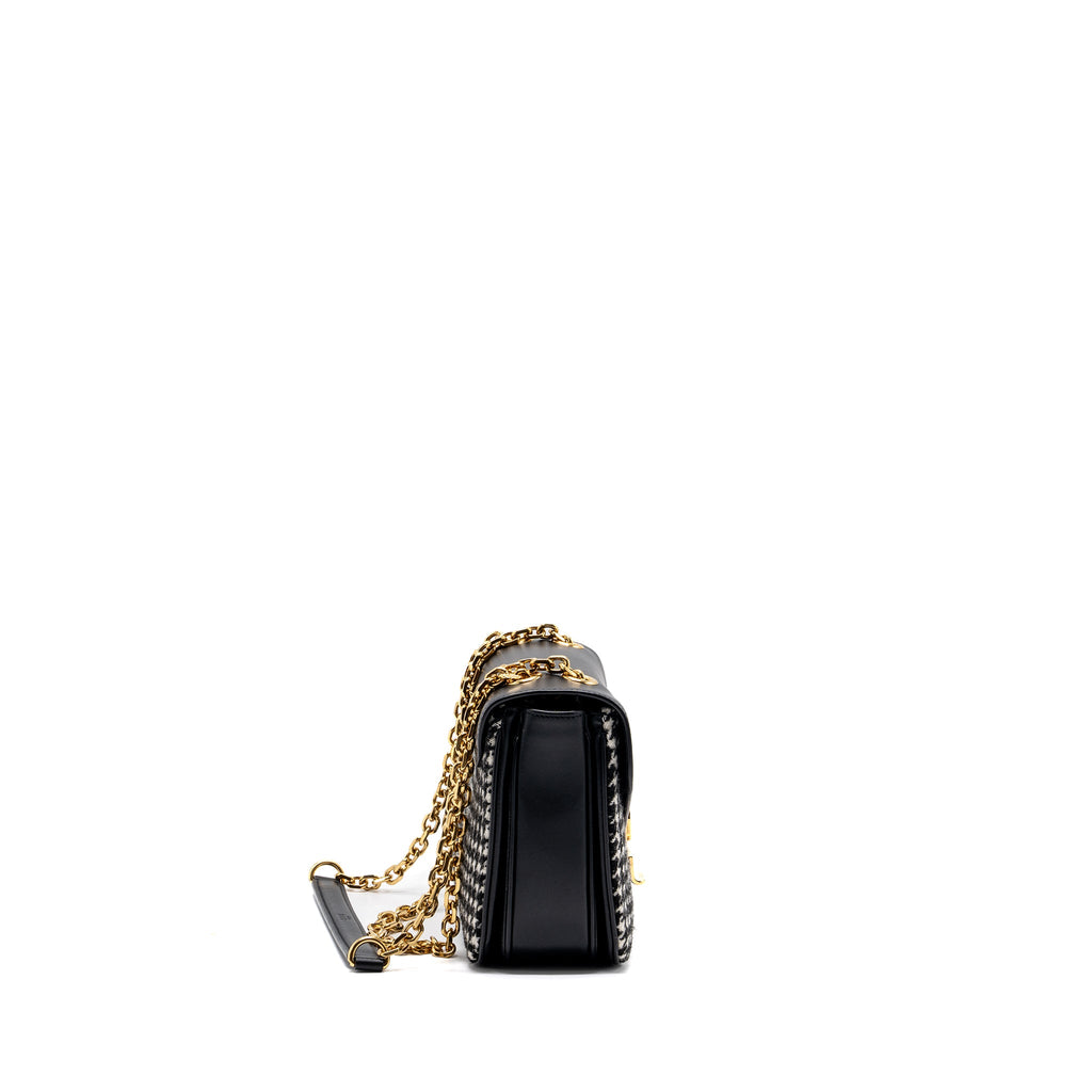CELINE MEDIUM C BAG TWEED/ LEATHER BLACK/ WHITE GHW