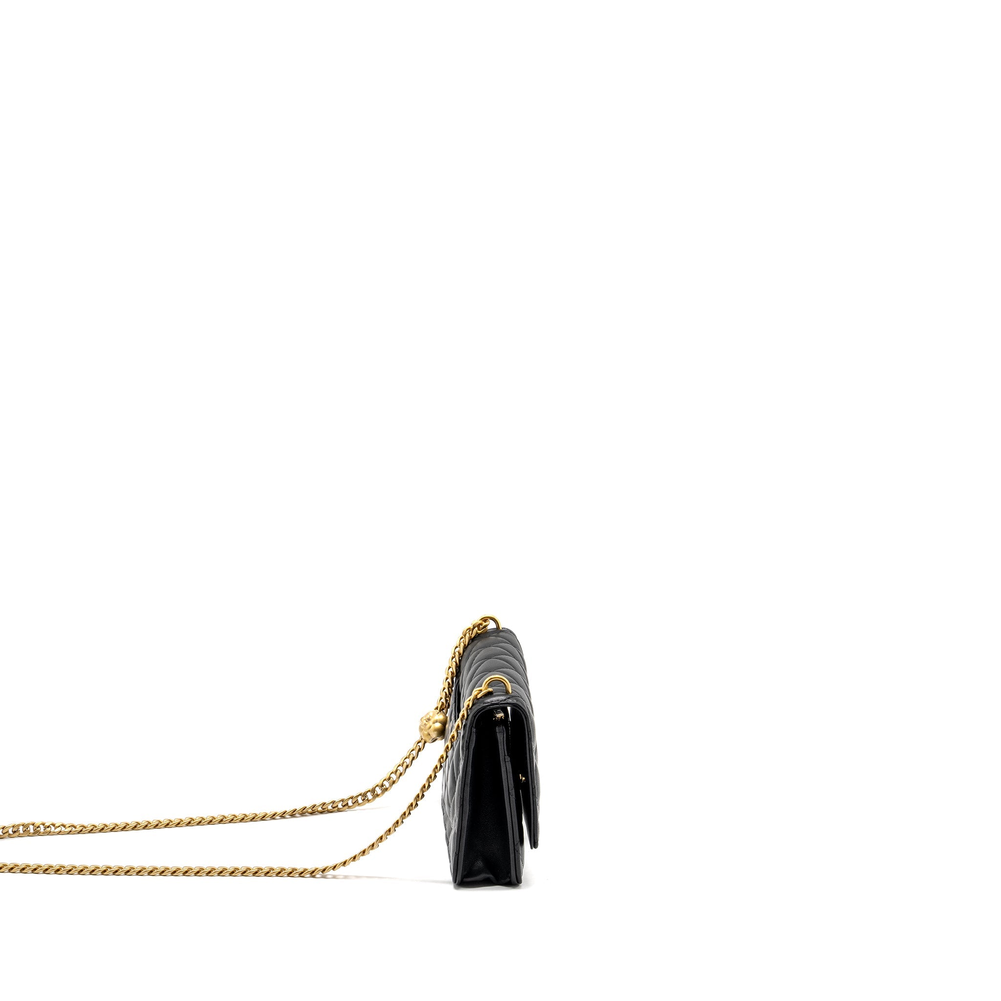 CHANEL CLASSIC WALLET ON CHAIN WITH CAMELLIA ADJUSTABLE CHAIN LAMBSKIN BLACK GHW (MICROCHIP)