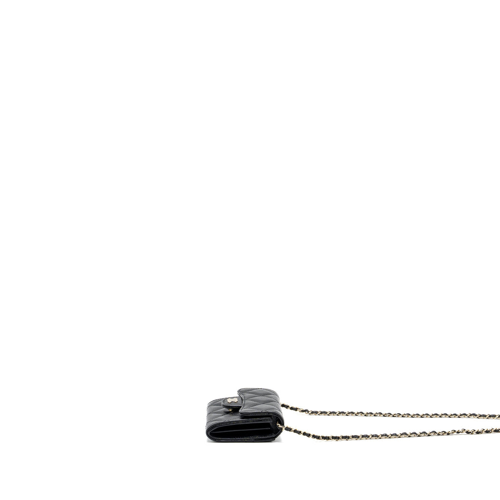 CHANEL CARD HOLDER WITH CHAIN CAVIAR BLACK LGHW
