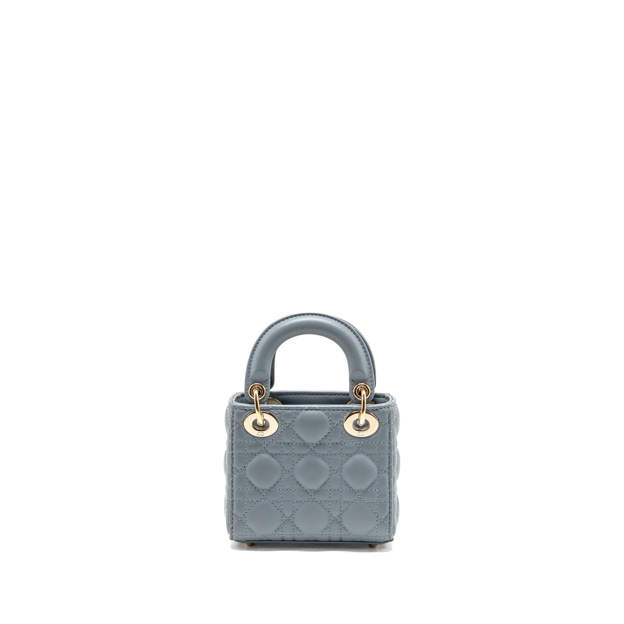 DIOR MICRO LADY DIOR CANNAGE LAMBSKIN GREY LGHW