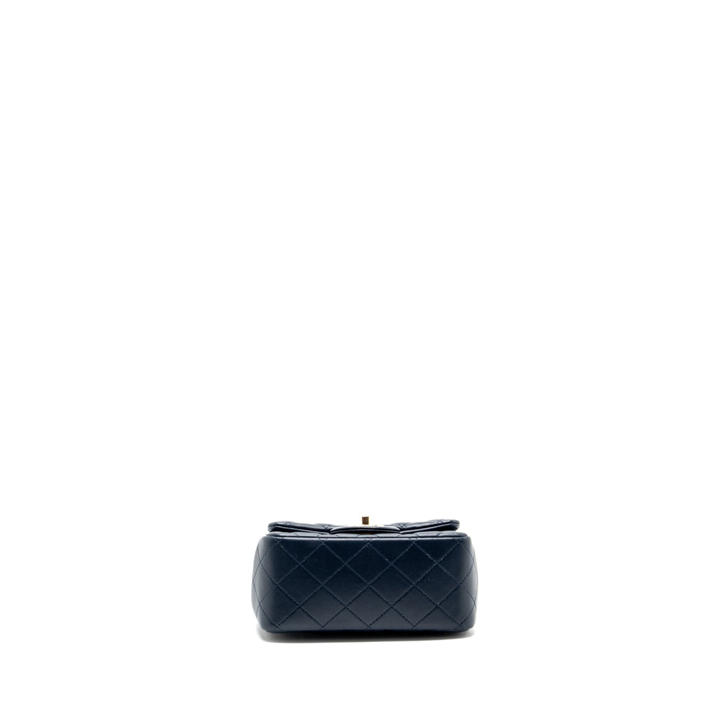 CHANEL CLASSIC MINI SQUARE FLAP BAG LAMBSKIN DARK BLUE LGHW