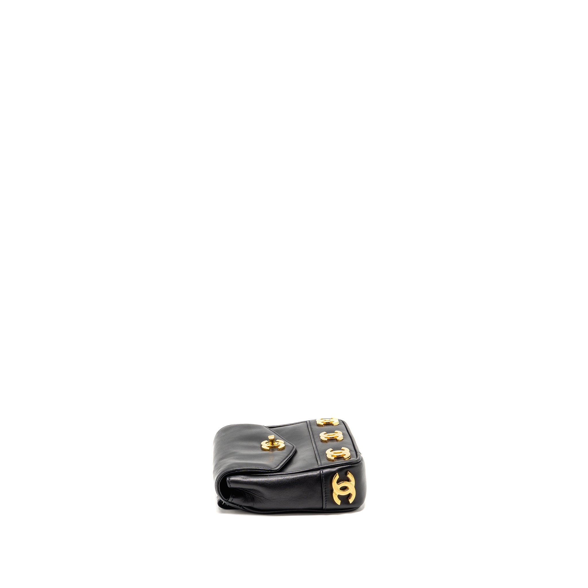 CHANEL VINTAGE CC LOGO FLAP BELT BAG SMOOTH CALFSKIN BLACK GHW