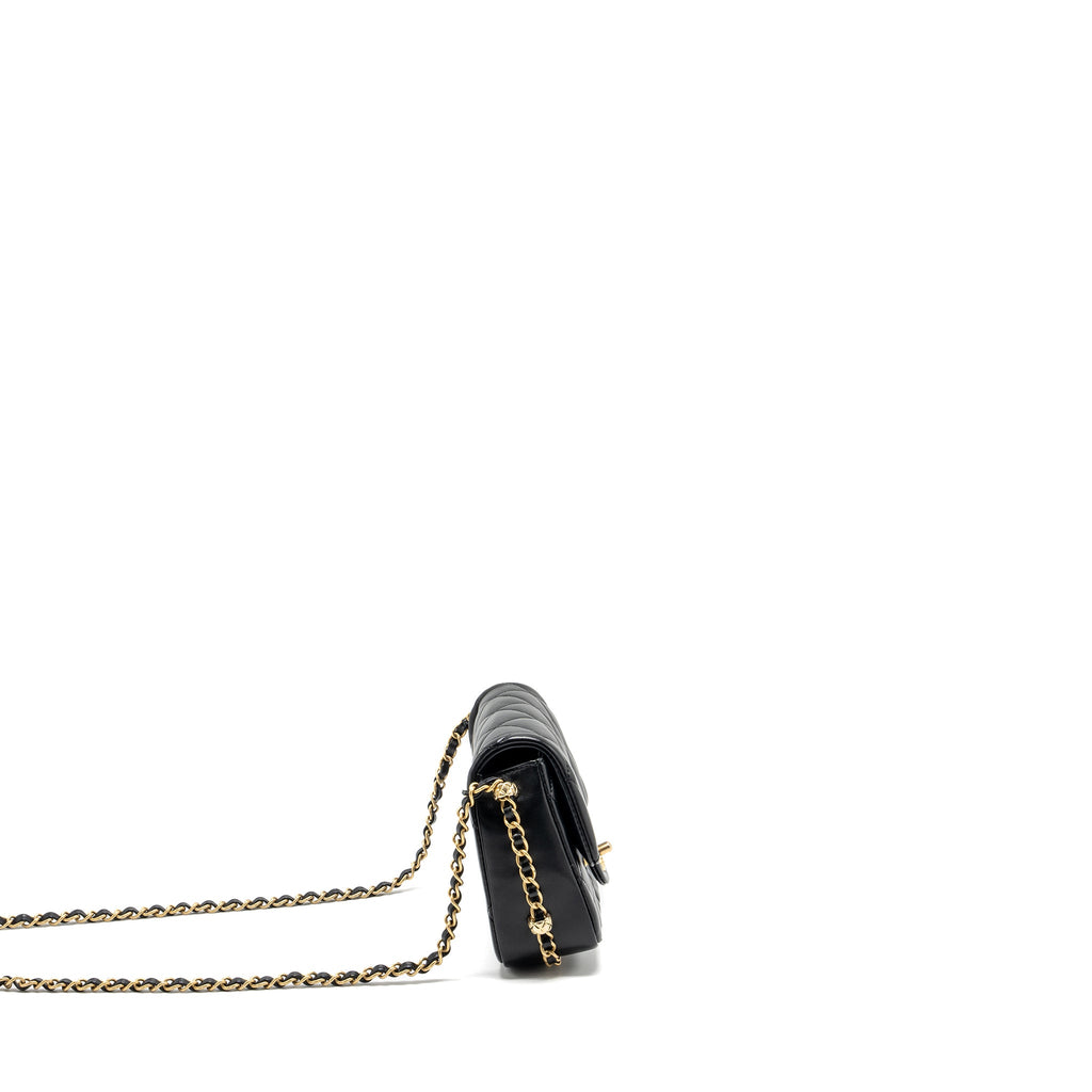 CHANEL QUILTED FLAP BAG WITH DETAILED LOGO AND CHAIN LAMBSKIN BLACK GHW (MICROCHIP)