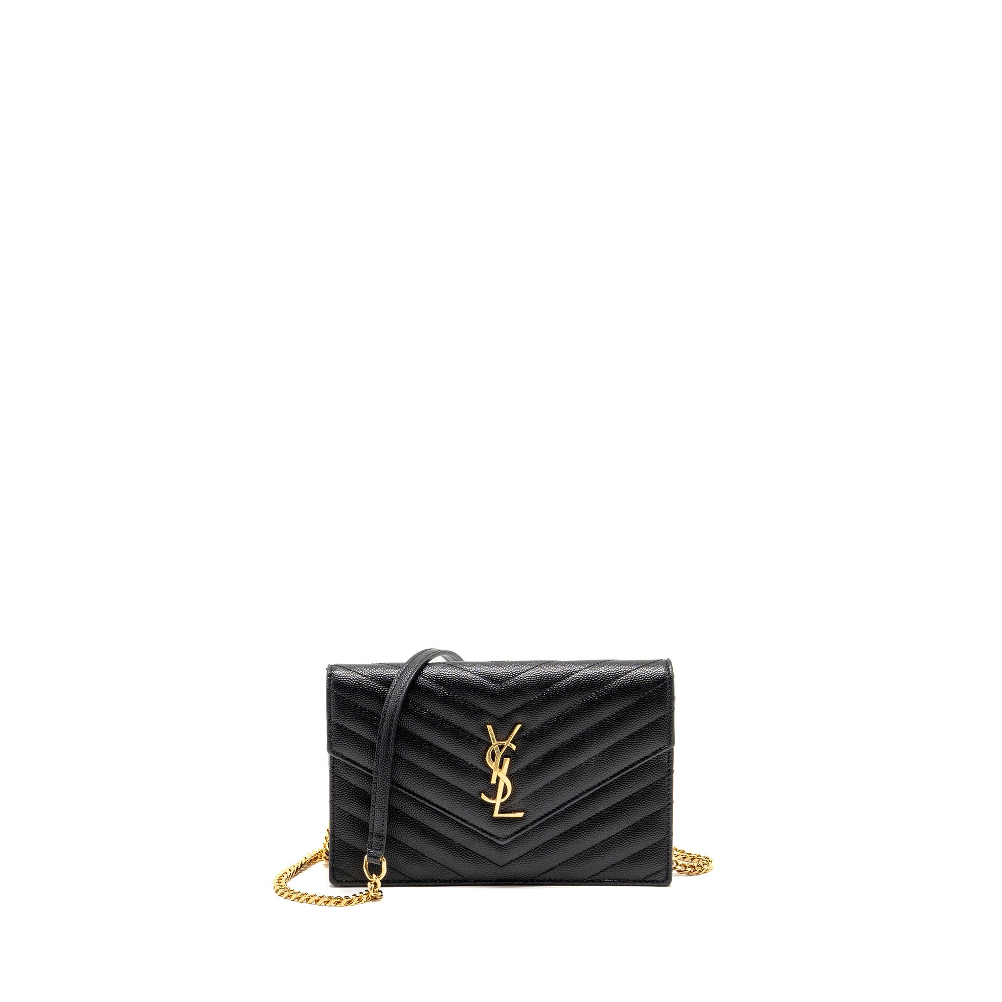 SAINT LAURENT/YSL ENVELOPE CHAIN WALLET GRAINED CALFSKIN BLACK GHW