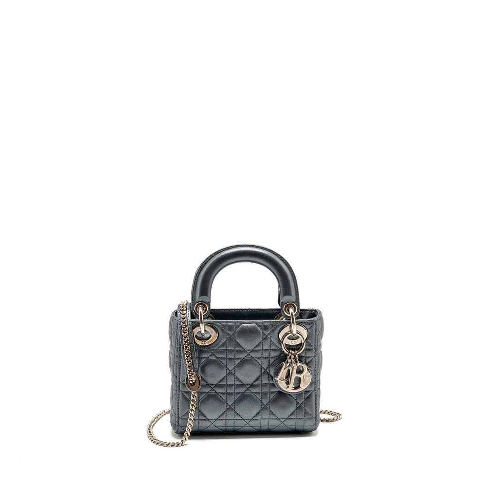 DIOR MINI LADY DIOR LAMBSKIN IRIDESCENT GREY SHW