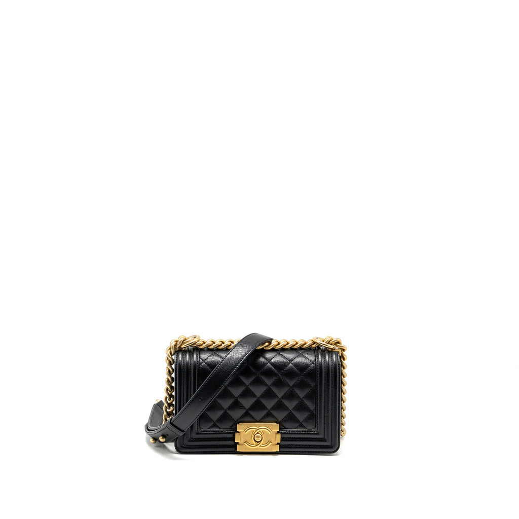 CHANEL SMALL BOY BAG CAVIAR BLACK GHW (MICROCHIP)