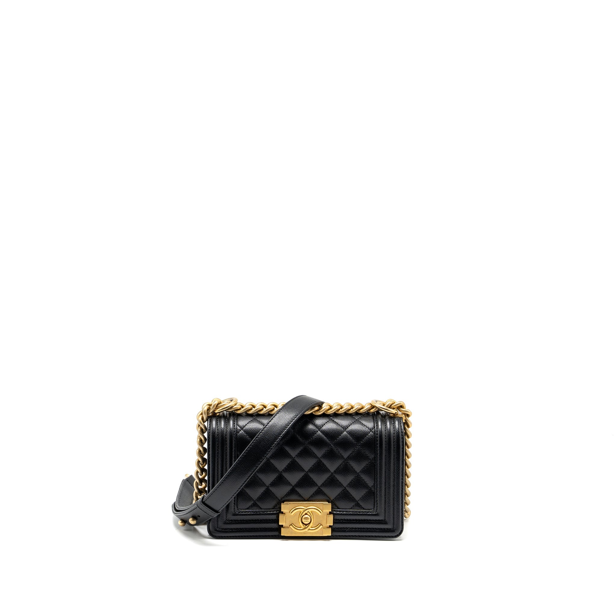 CHANEL SMALL BOY BAG CAVIAR BLACK GHW (MICROCHIP)