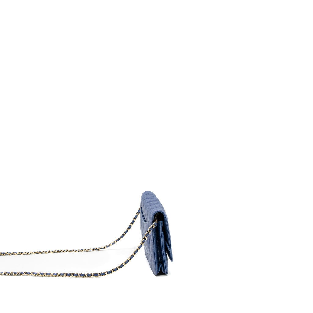 CHANEL CLASSIC WALLET ON CHAIN CAVIAR IRIDESCENT BLUE LGHW