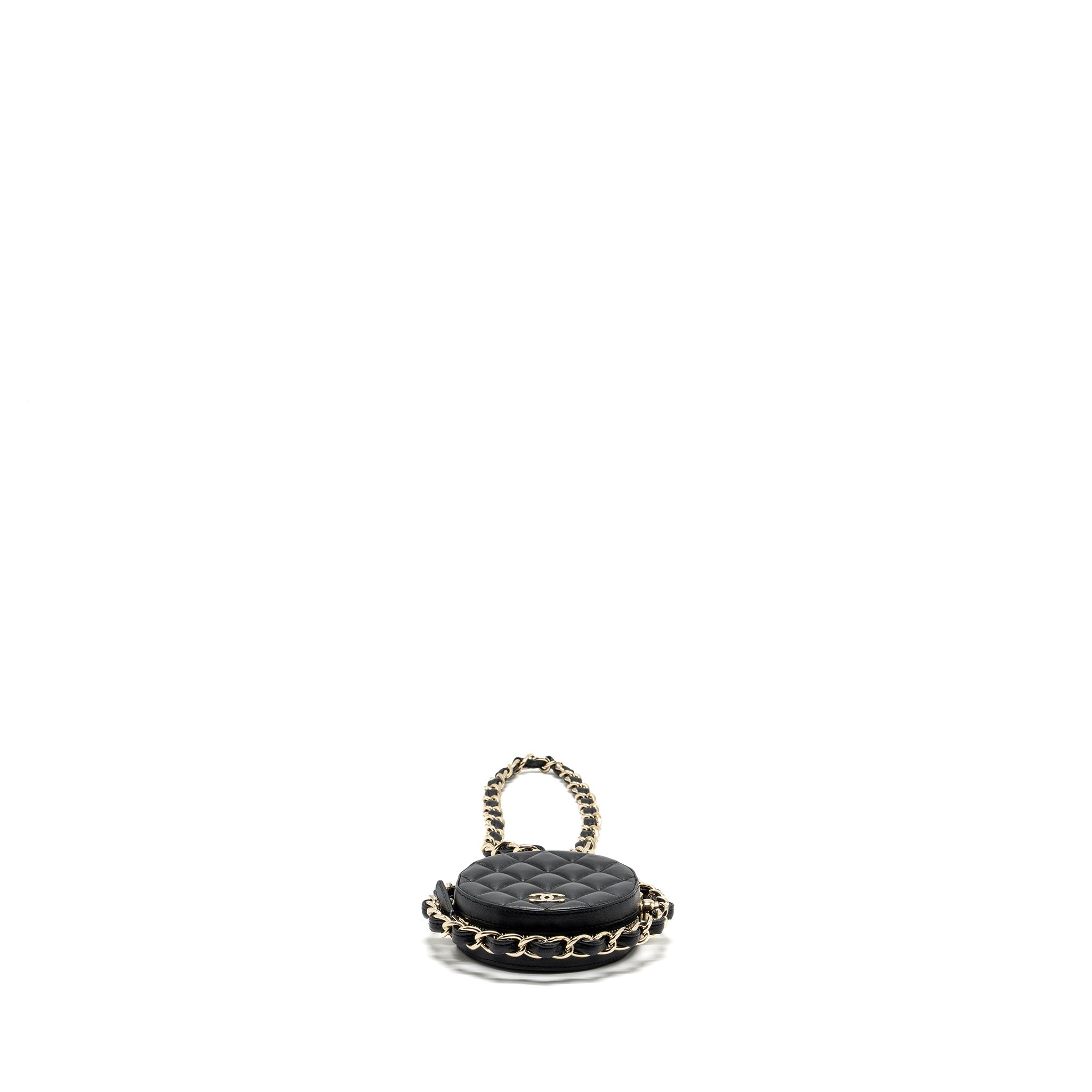 CHANEL 22C QUILTED ROUND CLUTCH WITH CHAIN LAMBSKIN BLACK LGHW