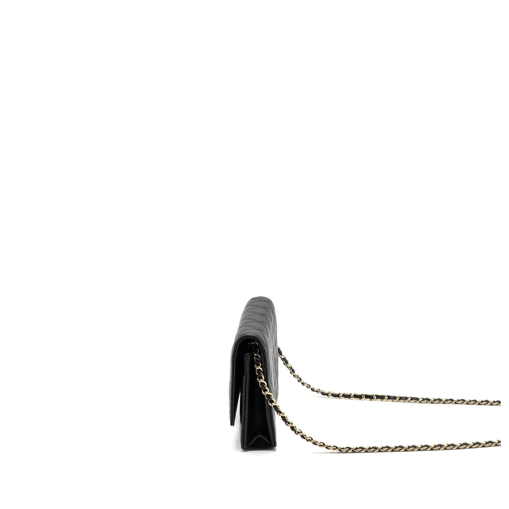 CHANEL DETAILED LOGO WALLET ON CHAIN CAVIAR BLACK LGHW (MICROCHIP)
