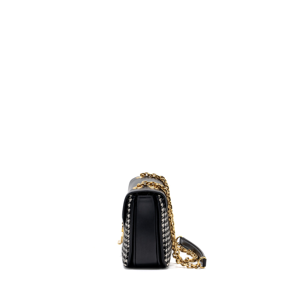 CELINE MEDIUM C BAG TWEED/ LEATHER BLACK/ WHITE GHW