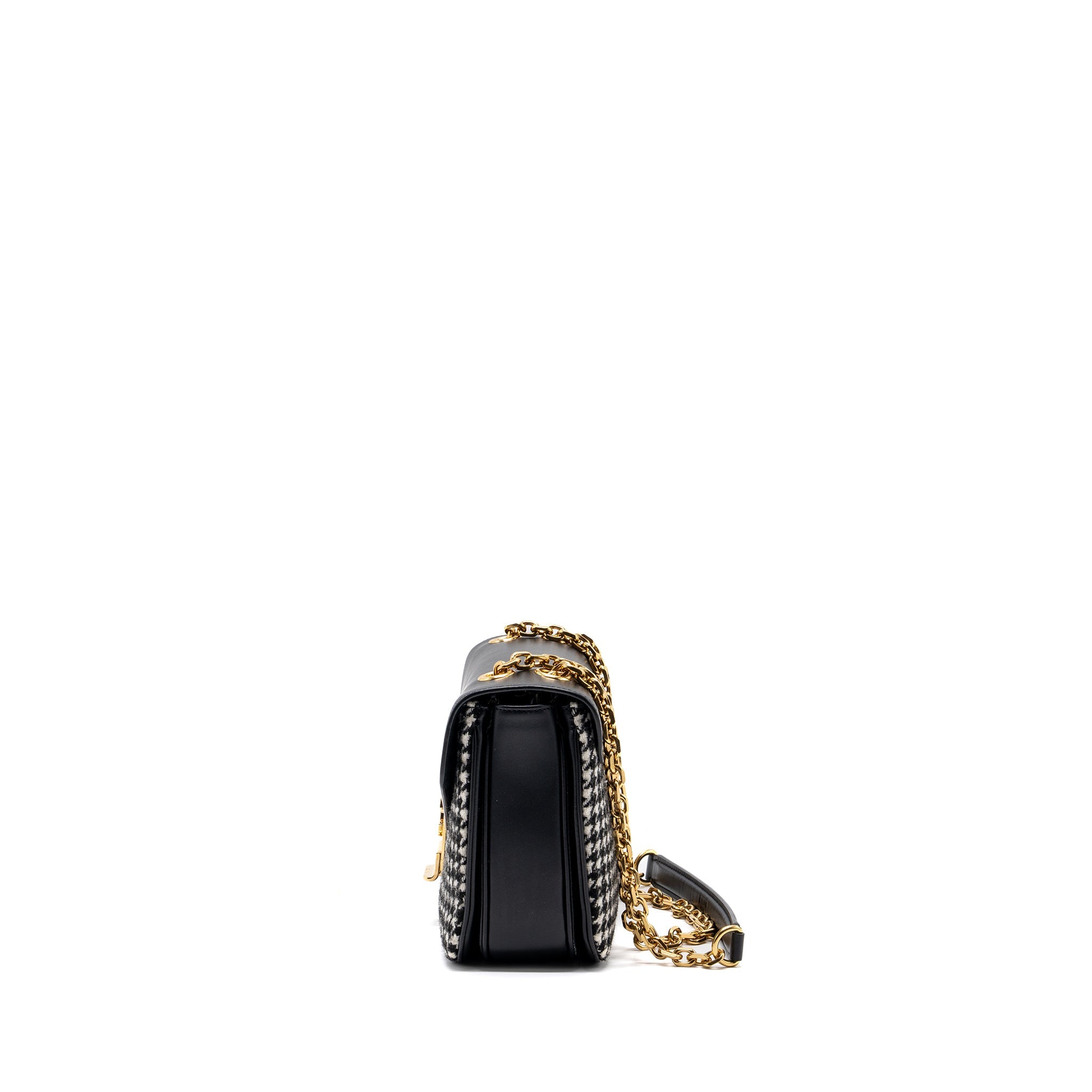 CELINE MEDIUM C BAG TWEED/ LEATHER BLACK/ WHITE GHW