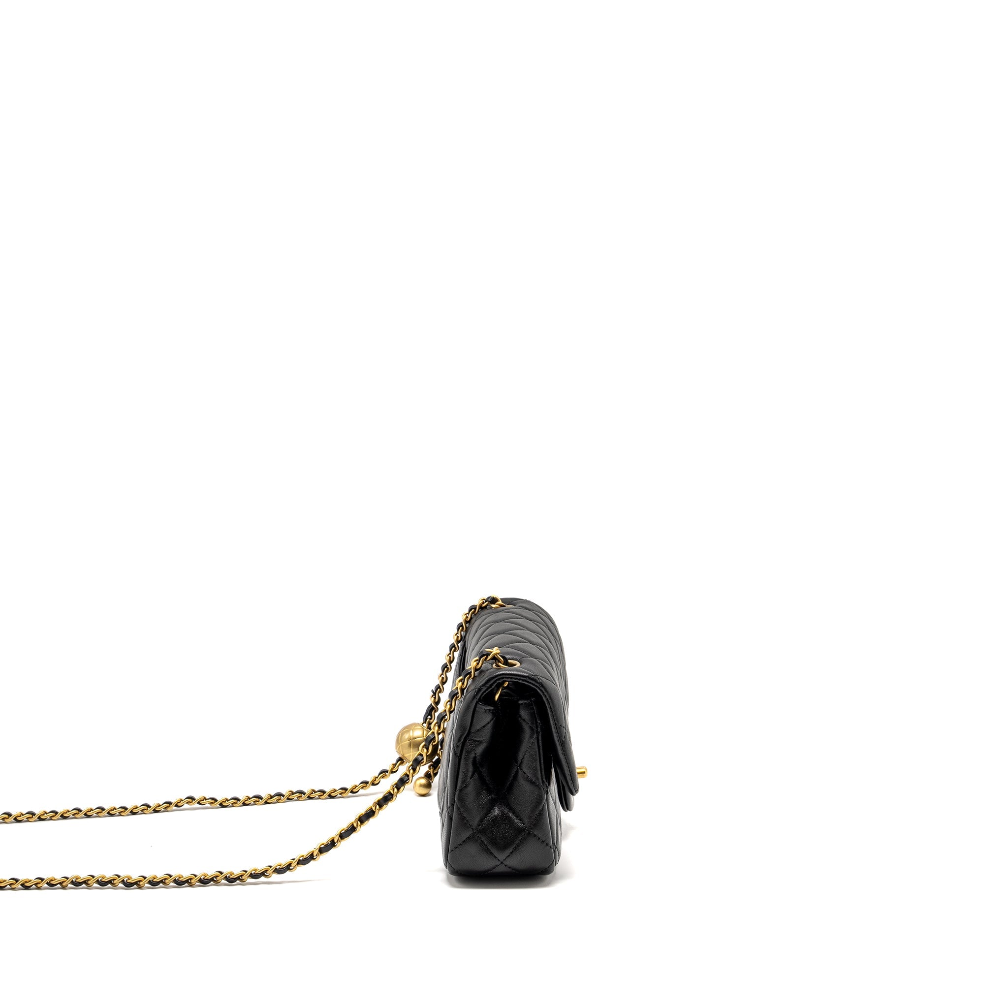 CHANEL PEARL CRUSH MINI RECTANGULAR FLAP BAG LAMBSKIN BLACK GHW (MICROCHIP)