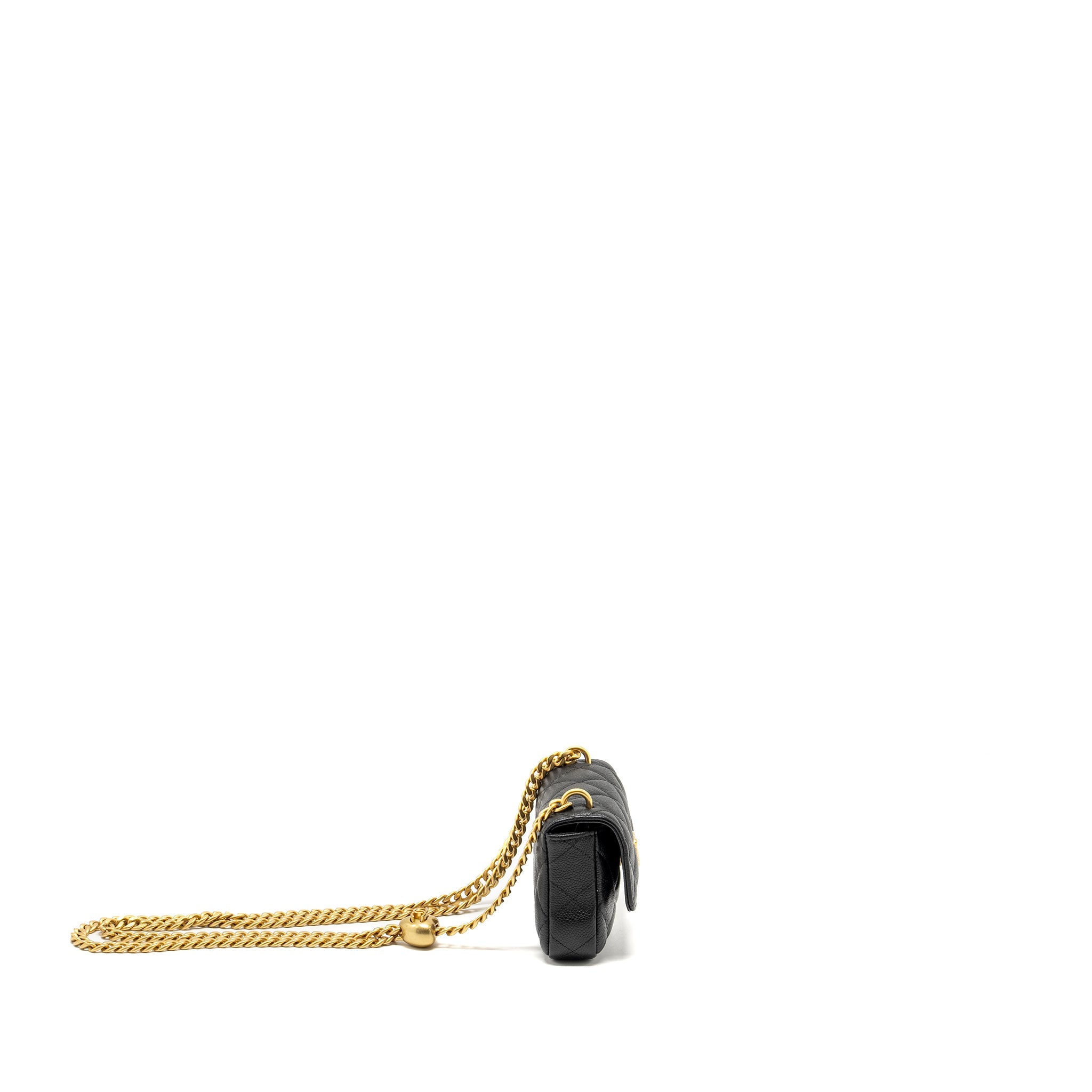 CHANEL COCO LOVE MINI FLAP WALLET WITH CHAIN CAVIAR BLACK GHW (MICROCHIP)