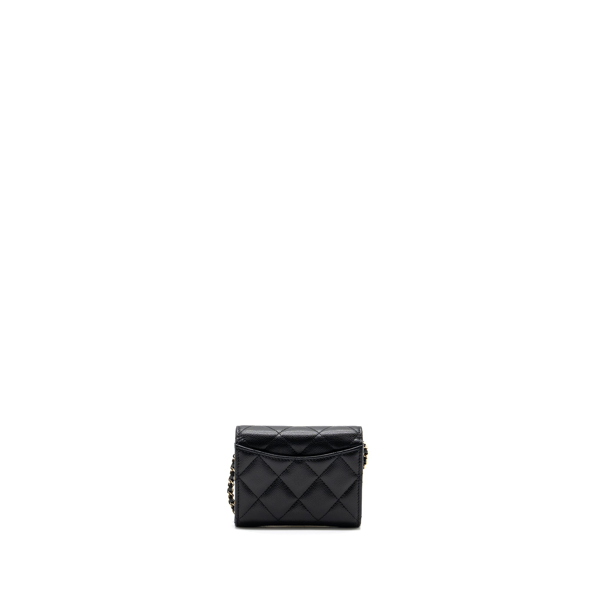 CHANEL CARD HOLDER WITH CHAIN CAVIAR BLACK LGHW