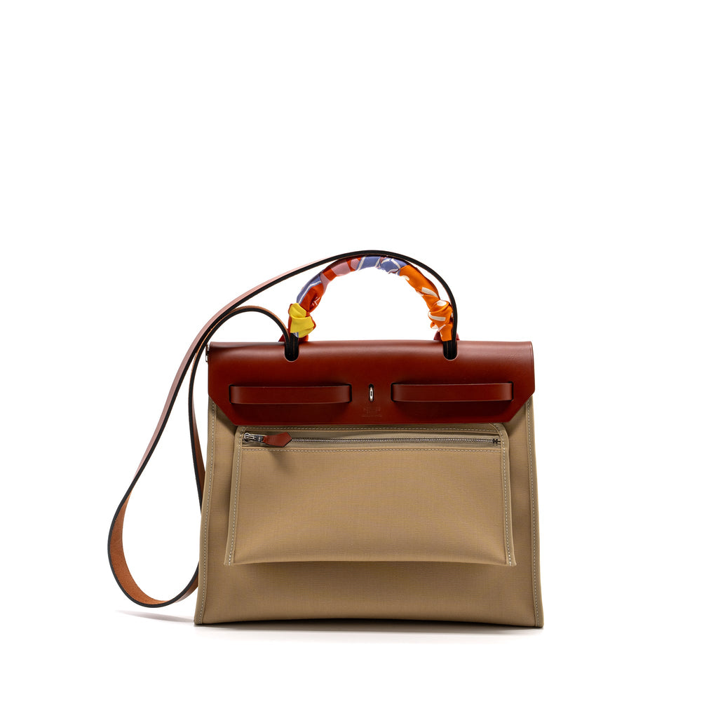 HERMES HERBAG 31 ZIP BAG CANVAS / HUNTER LEATHER TRENCH/ CUVIER SHW