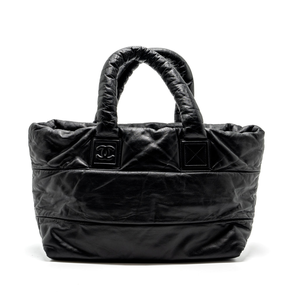 CHANEL PUFFY DOWN DOWN TOTE BAG LAMBSKIN BLACK SHW