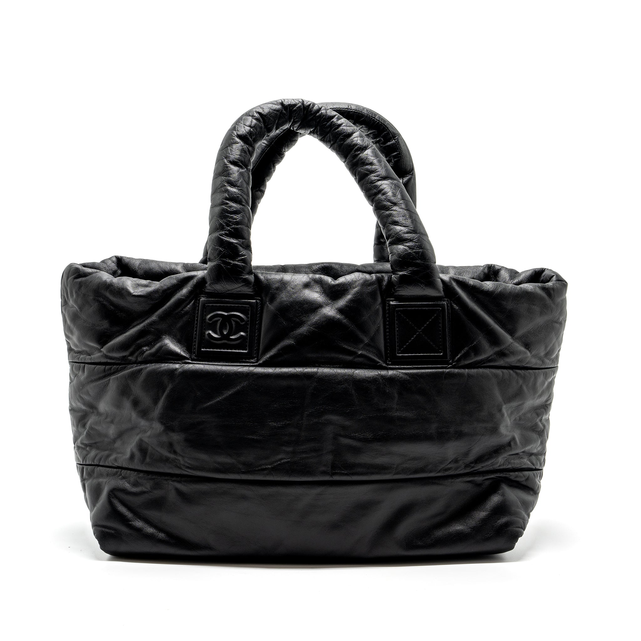 CHANEL PUFFY DOWN DOWN TOTE BAG LAMBSKIN BLACK SHW