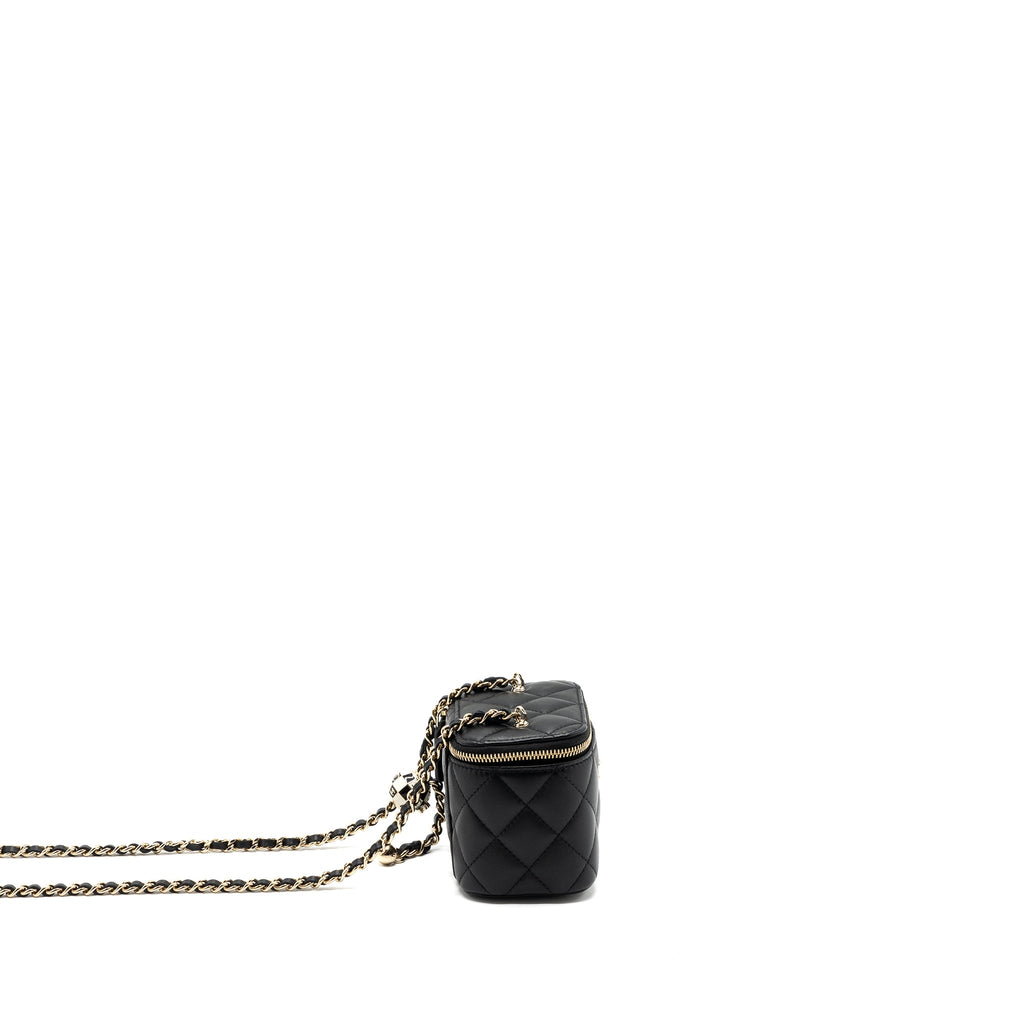 CHANEL PEARL CRUSH MINI VANITY CASE LAMBSKIN BLACK LGHW(MICROCHIP)