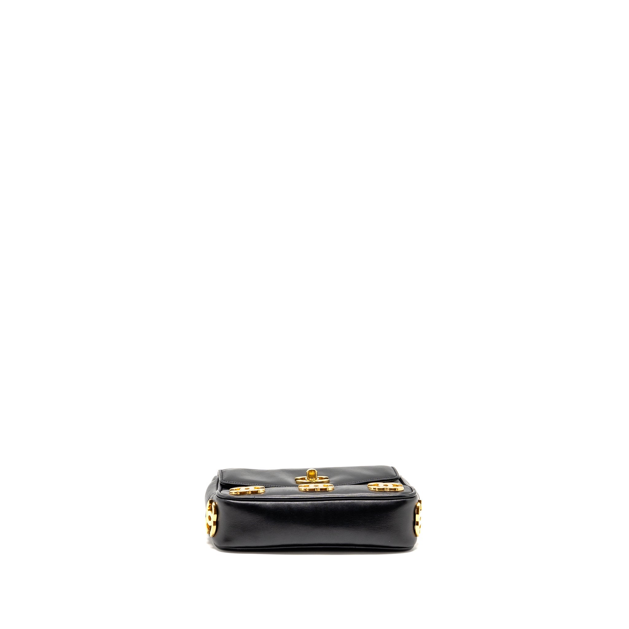 CHANEL VINTAGE CC LOGO FLAP BELT BAG SMOOTH CALFSKIN BLACK GHW