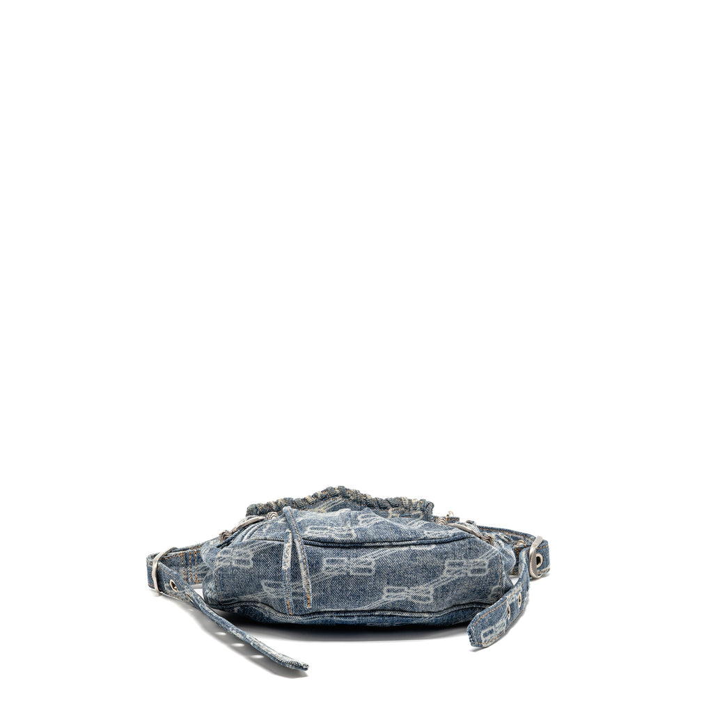 BALENCIAGA LE CAGOLE XS SHOULDER BAG BB MONOGRAM DENIM LIGHT BLUE SHW