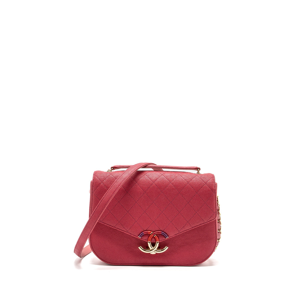 CHANEL GIANT CC LOGO MESSENGER BAG GRAINED CALFSKIN PINK LGHW