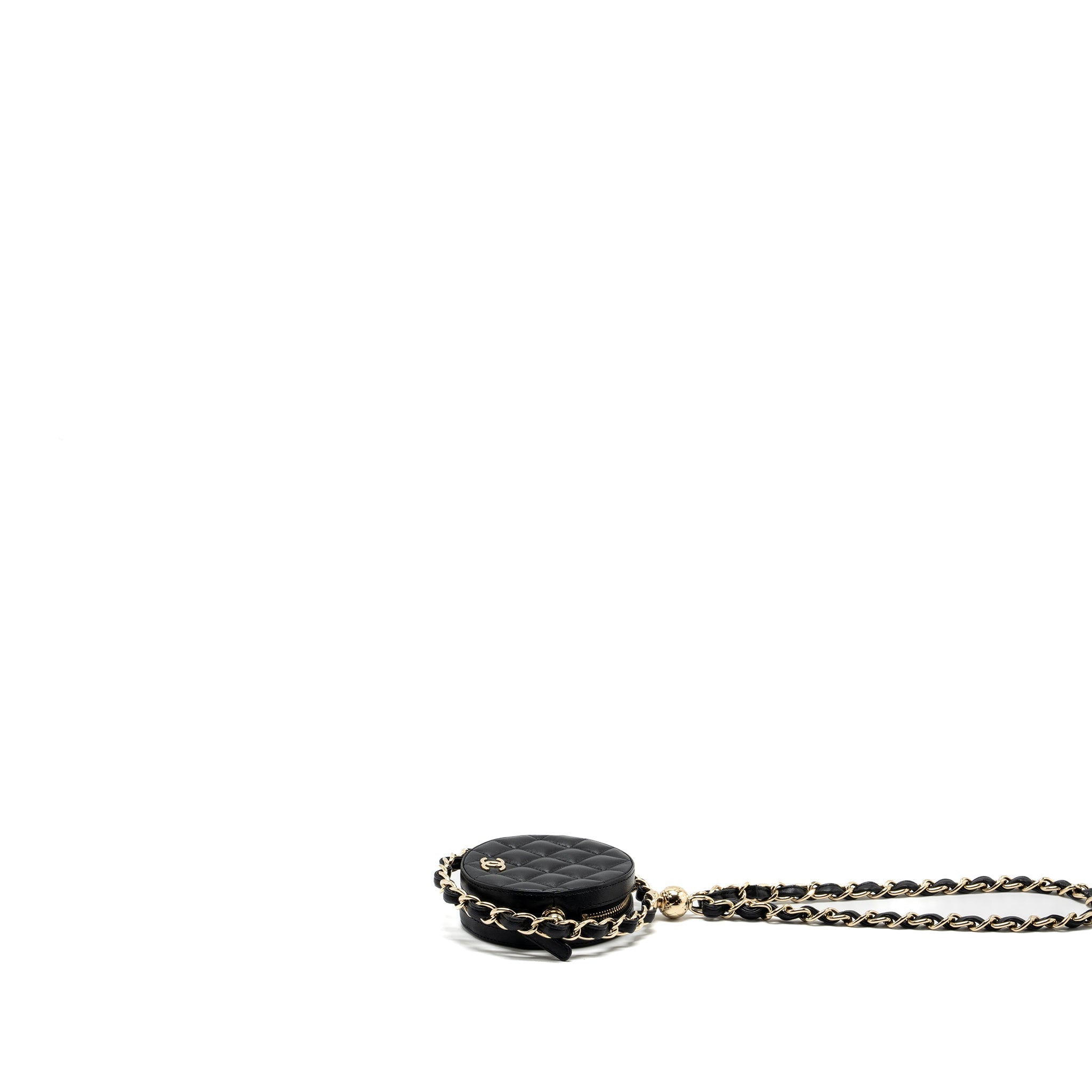 CHANEL 22C QUILTED ROUND CLUTCH WITH CHAIN LAMBSKIN BLACK LGHW