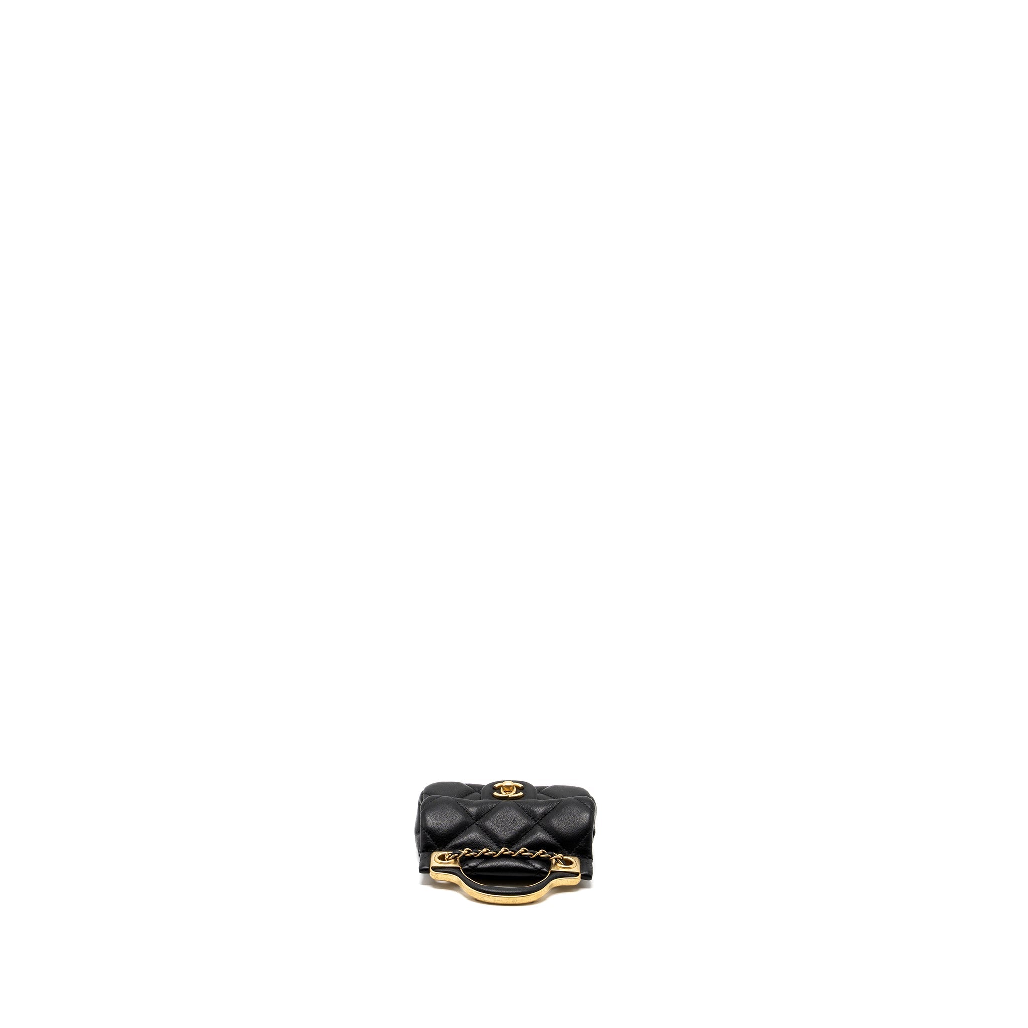 CHANEL 21K MINI FLAP BAG CALFSKIN BLACK BRUSHED GHW