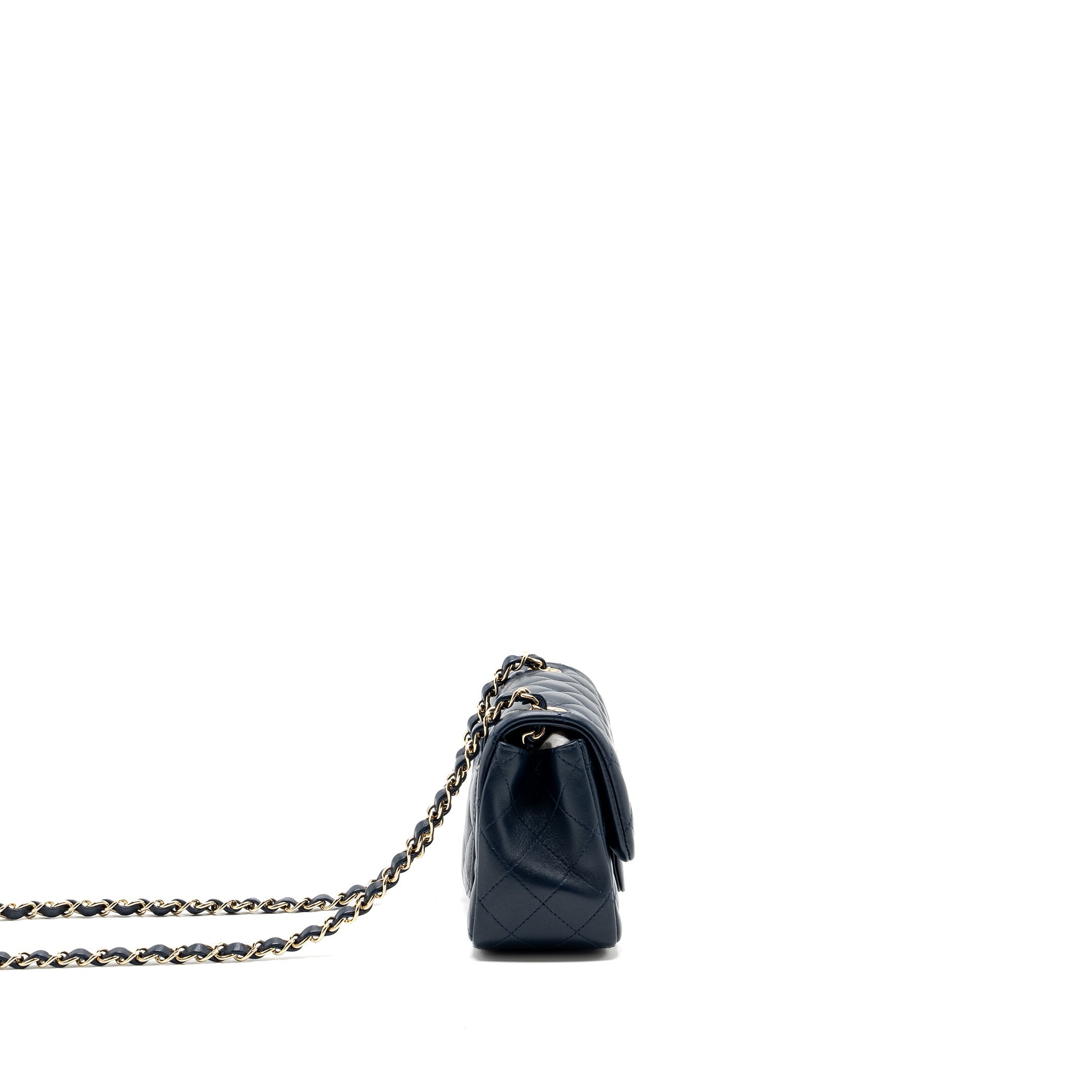 CHANEL CLASSIC MINI SQUARE FLAP BAG LAMBSKIN DARK BLUE LGHW