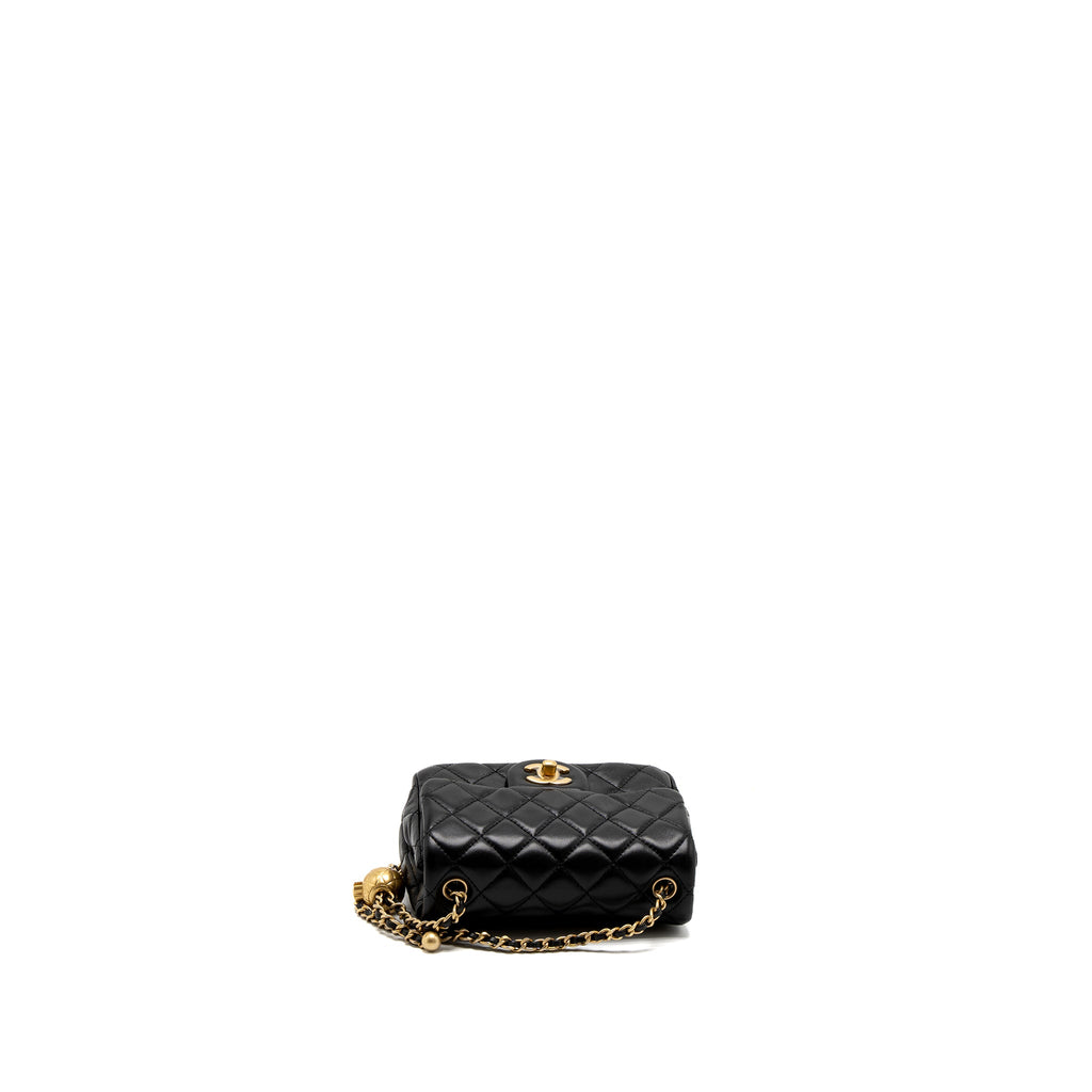 CHANEL PEARL CRUSH MINI SQUARE FLAP BAG LAMBSKIN BLACK BRUSHED GHW (MICROCHIP)