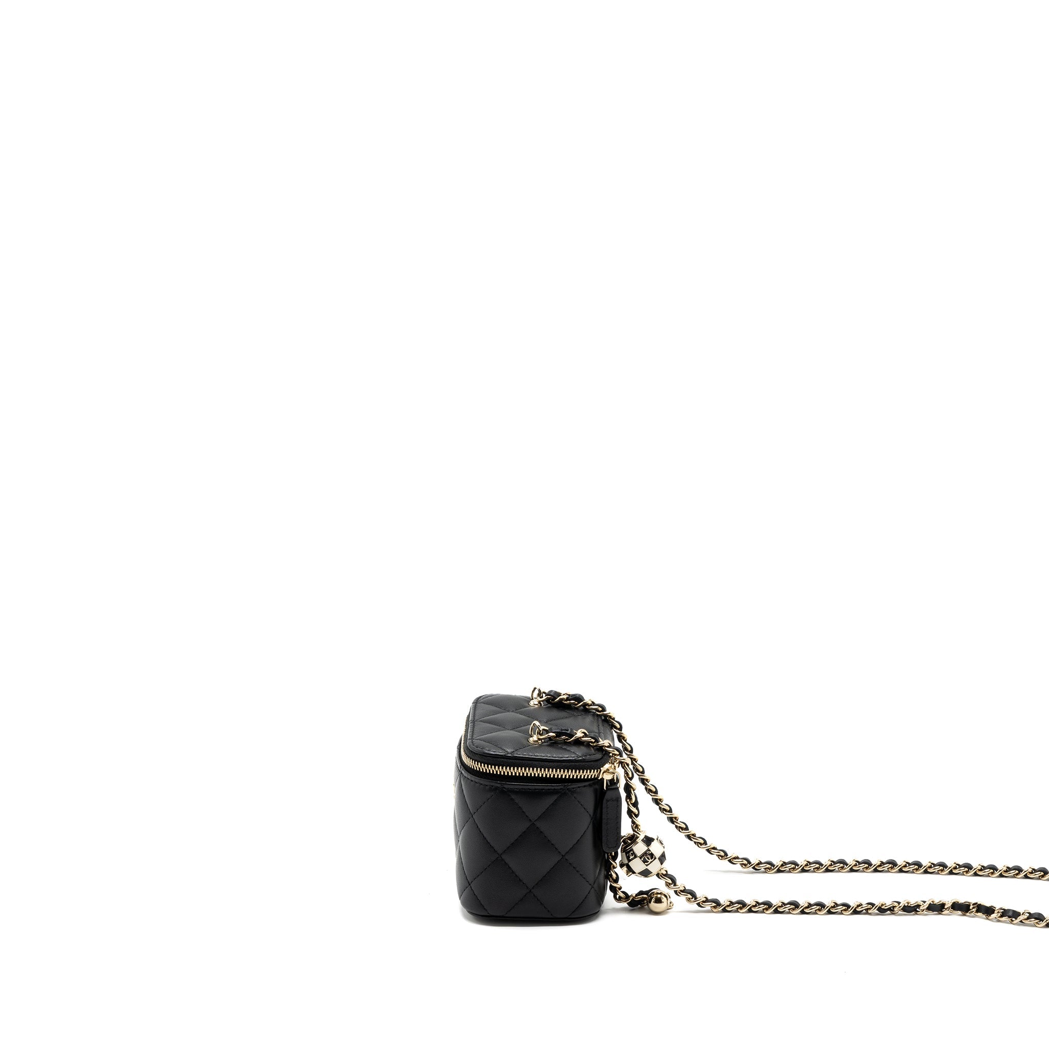 CHANEL PEARL CRUSH MINI VANITY CASE LAMBSKIN BLACK LGHW(MICROCHIP)
