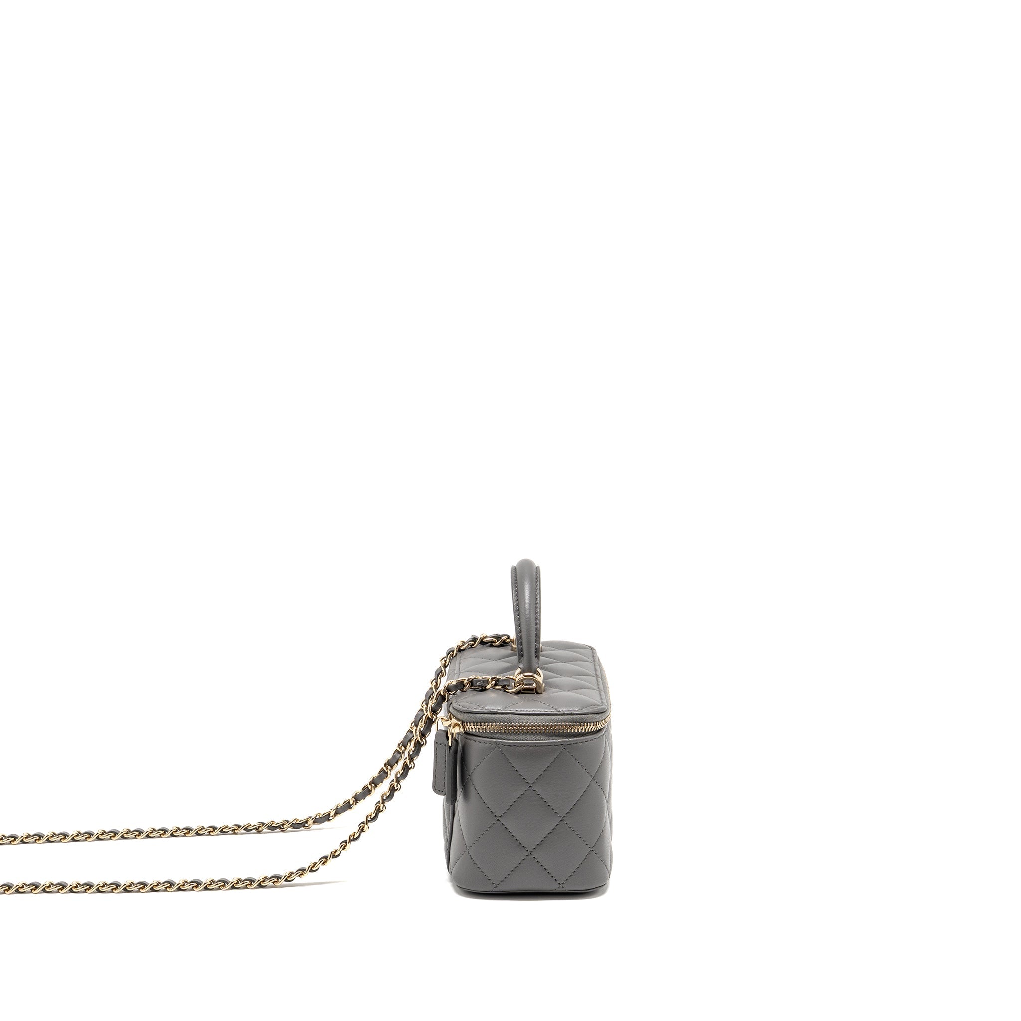 CHANEL TOP HANDLE LONG VANITY WITH CHAIN LAMBSKIN GREY LGHW (MICROCHIP)