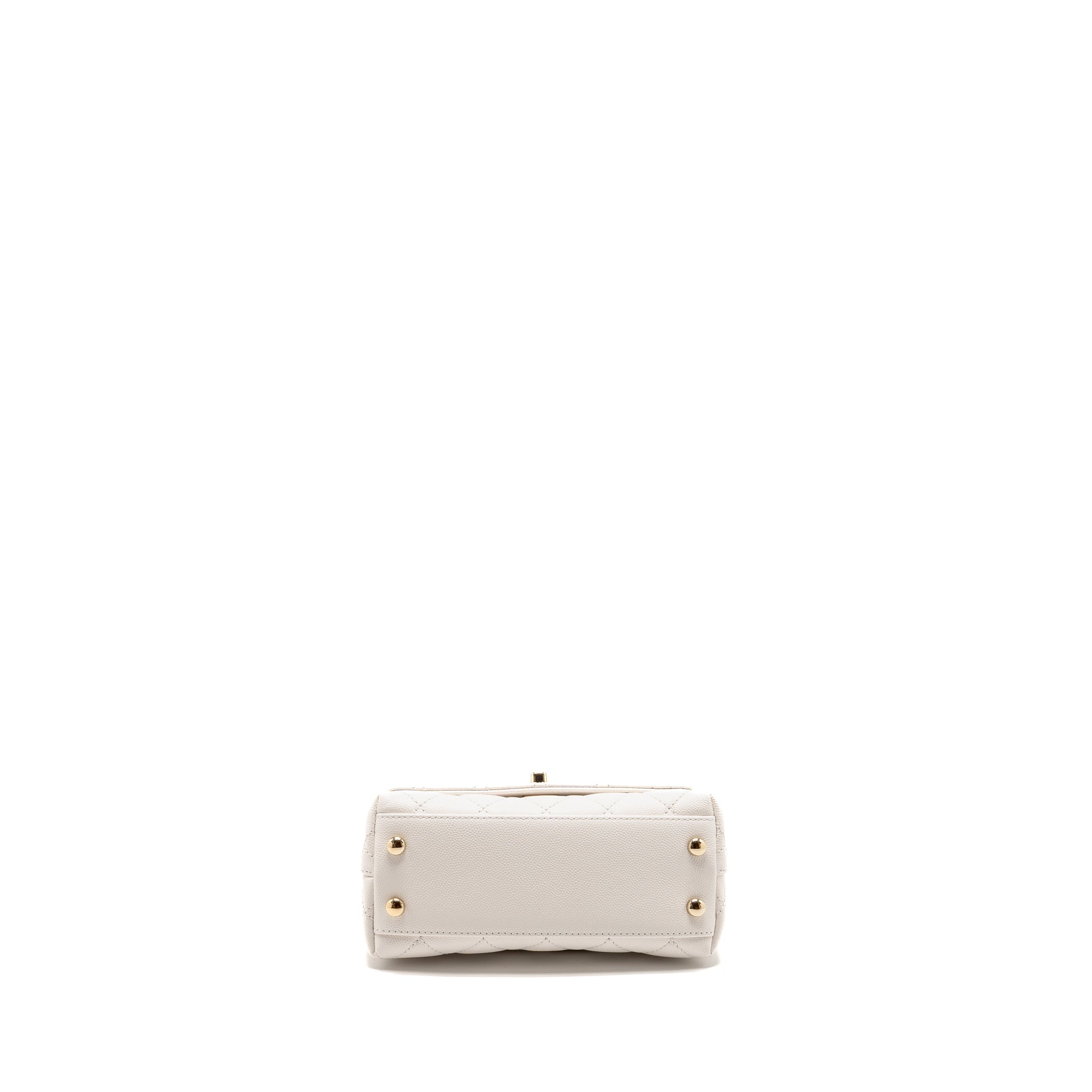 CHANEL MINI COCO HANDLE CAVIAR WHITE LGHW (MICROCHIP)