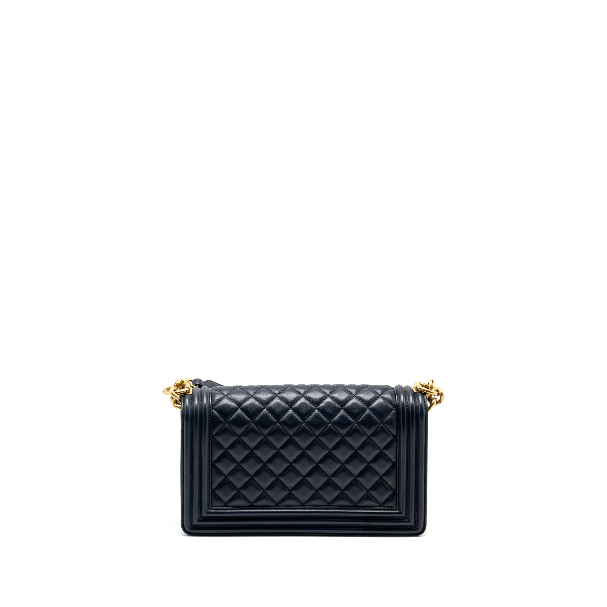 CHANEL 20B MEDIUM BOY BAG WITH TOP HANDLE CALFSKIN NAVY GHW