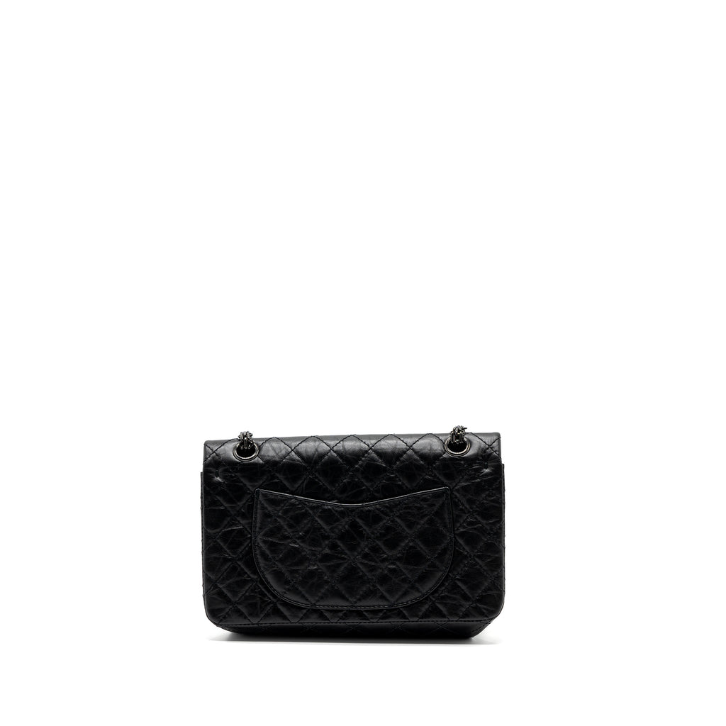 CHANEL SMALL 2.55 225 REISSUE FLAP BAG AGED CALFSKIN BLACK WITH BLACK HARDWARE (MICROCHIP)